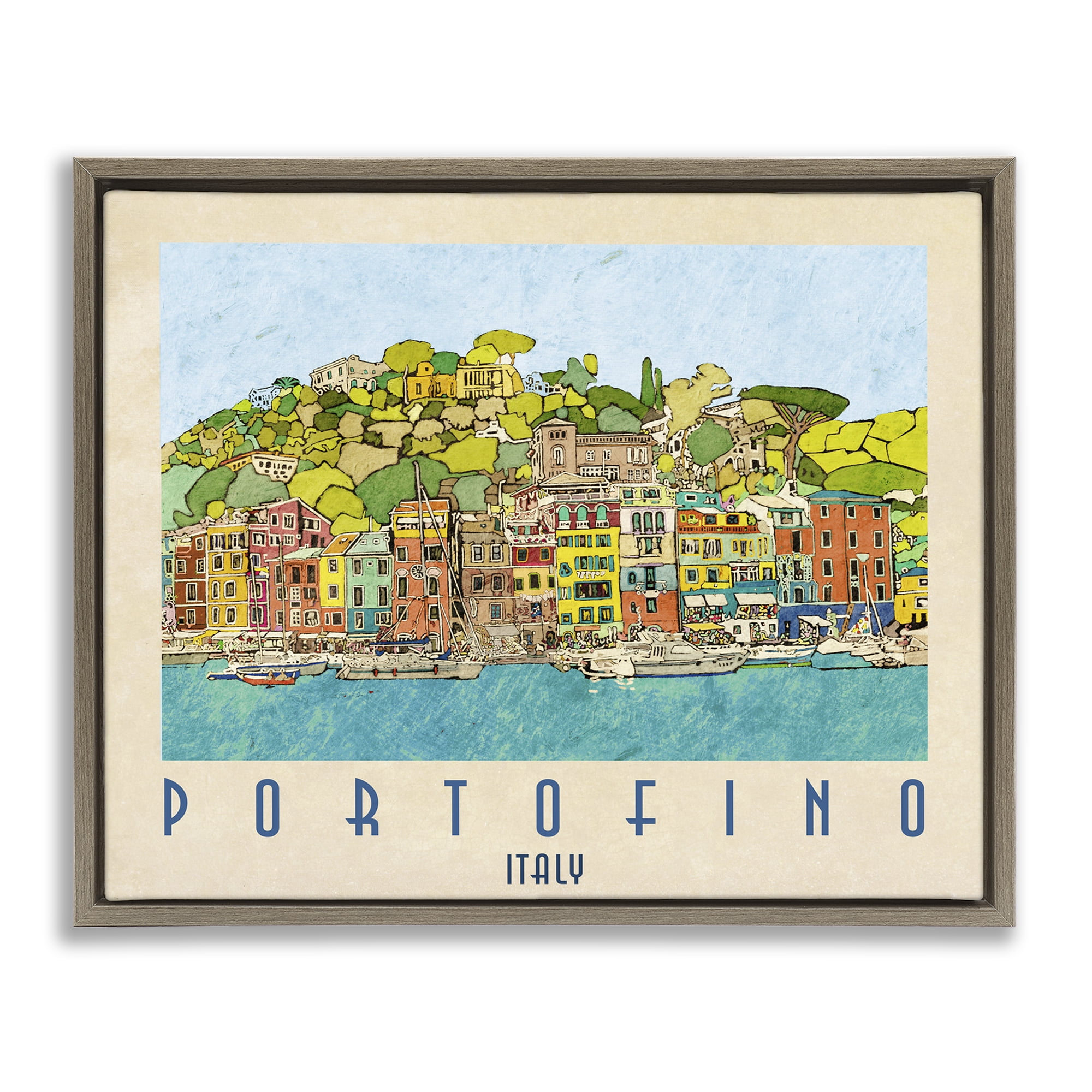 Stupell Industries Portofino Architecture Poster Brown Framed Floater Canvas Wall Art, design by Ynon Mabat