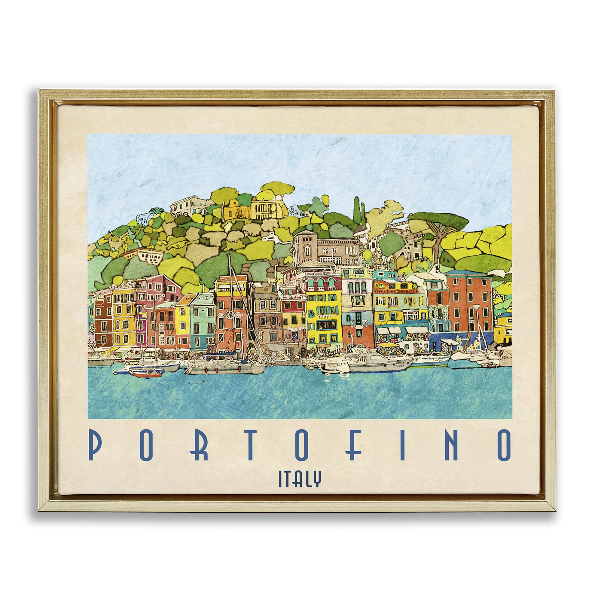 Stupell Industries Portofino Architecture Poster Gold Framed Floater Canvas Wall Art, design by Ynon Mabat