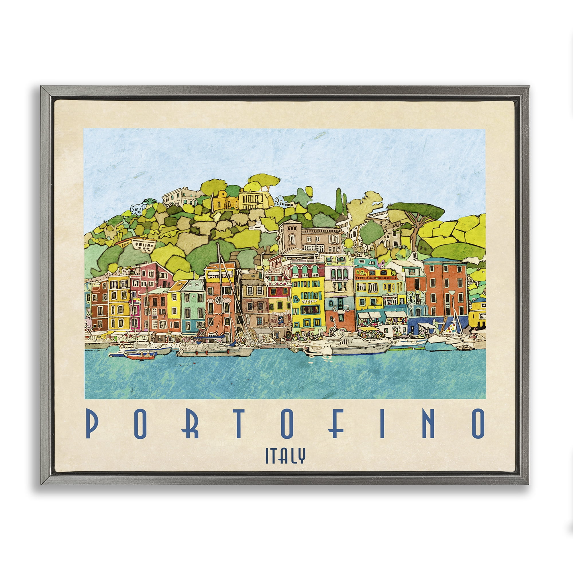 Stupell Industries Portofino Architecture Poster Gray Framed Floater Canvas Wall Art, design by Ynon Mabat