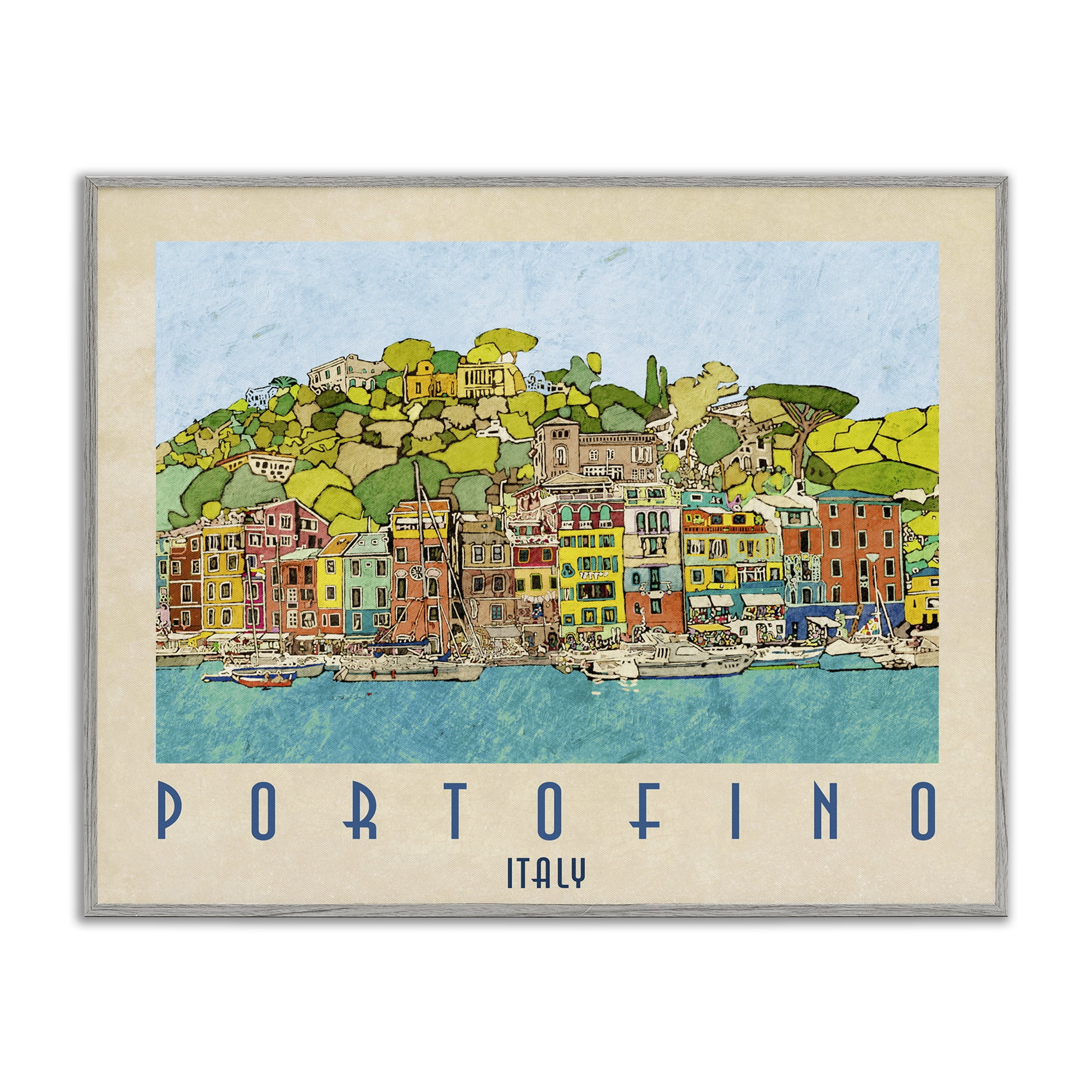 Stupell Industries Portofino Architecture Poster Gray Framed Giclee Art, design by Ynon Mabat