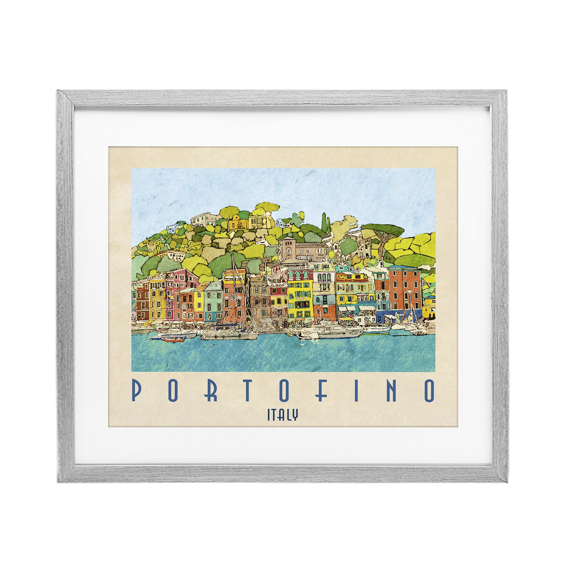 Stupell Industries Portofino Architecture Poster Gray Framed Print Under Glass, design by Ynon Mabat