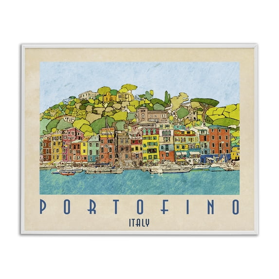 Stupell Industries Cottage Portofino Architecture Poster White Framed Giclee Art, 30 x 24, by Ynon Mabat