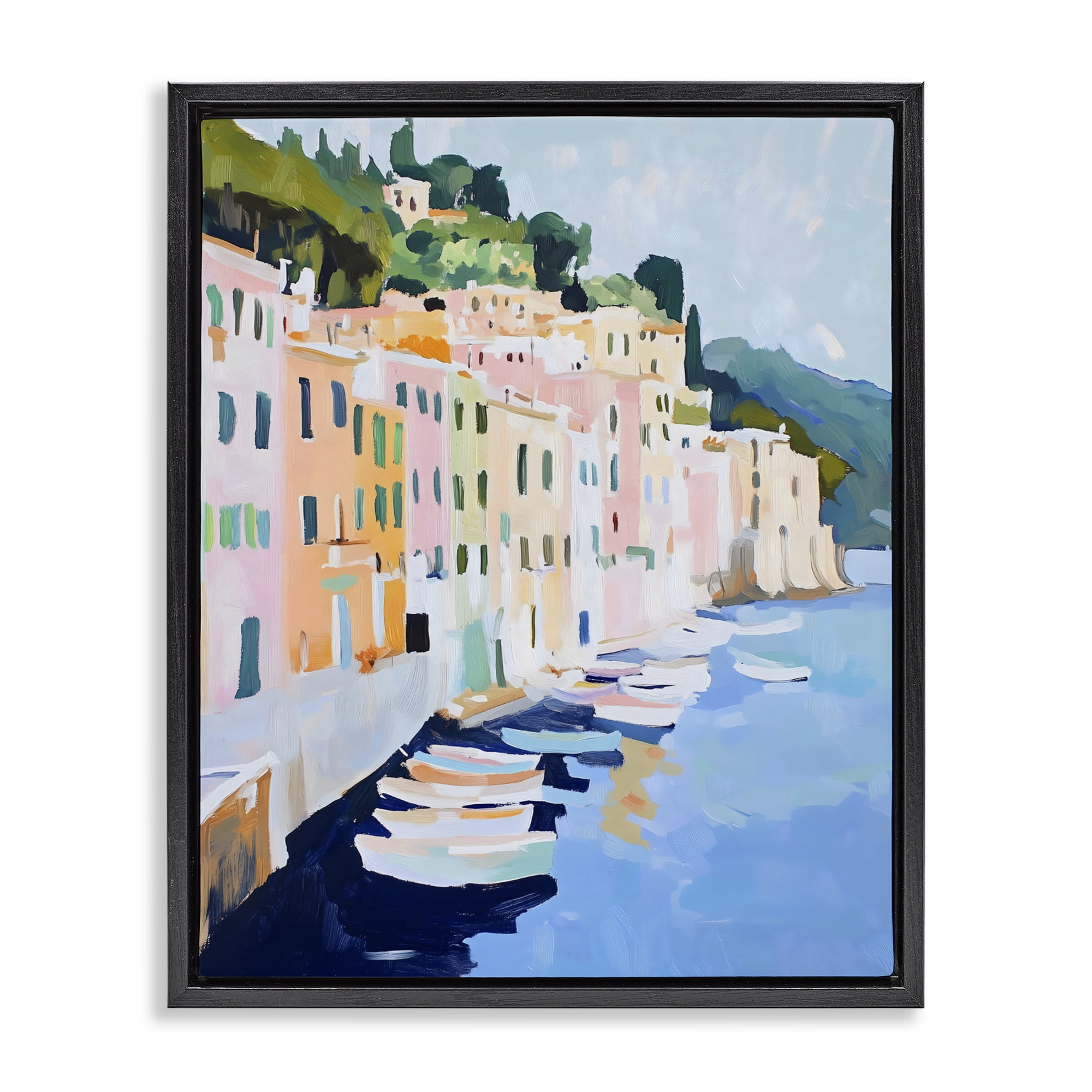 Stupell Industries Portofino Harbor View Black Framed Floater Canvas Wall Art, design by The Prints Vibe