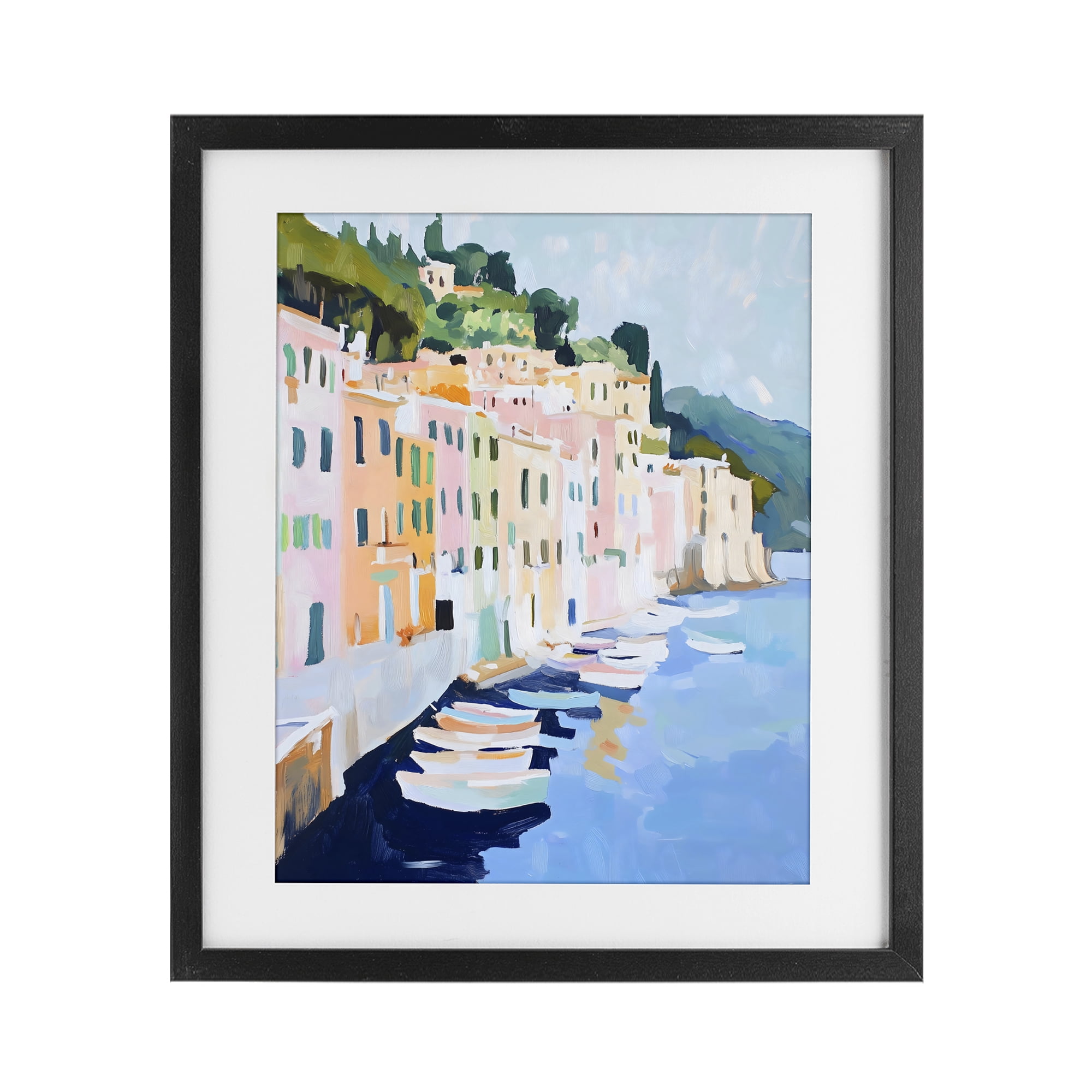 Stupell Industries Portofino Harbor View Black Framed Print Under Glass, design by The Prints Vibe