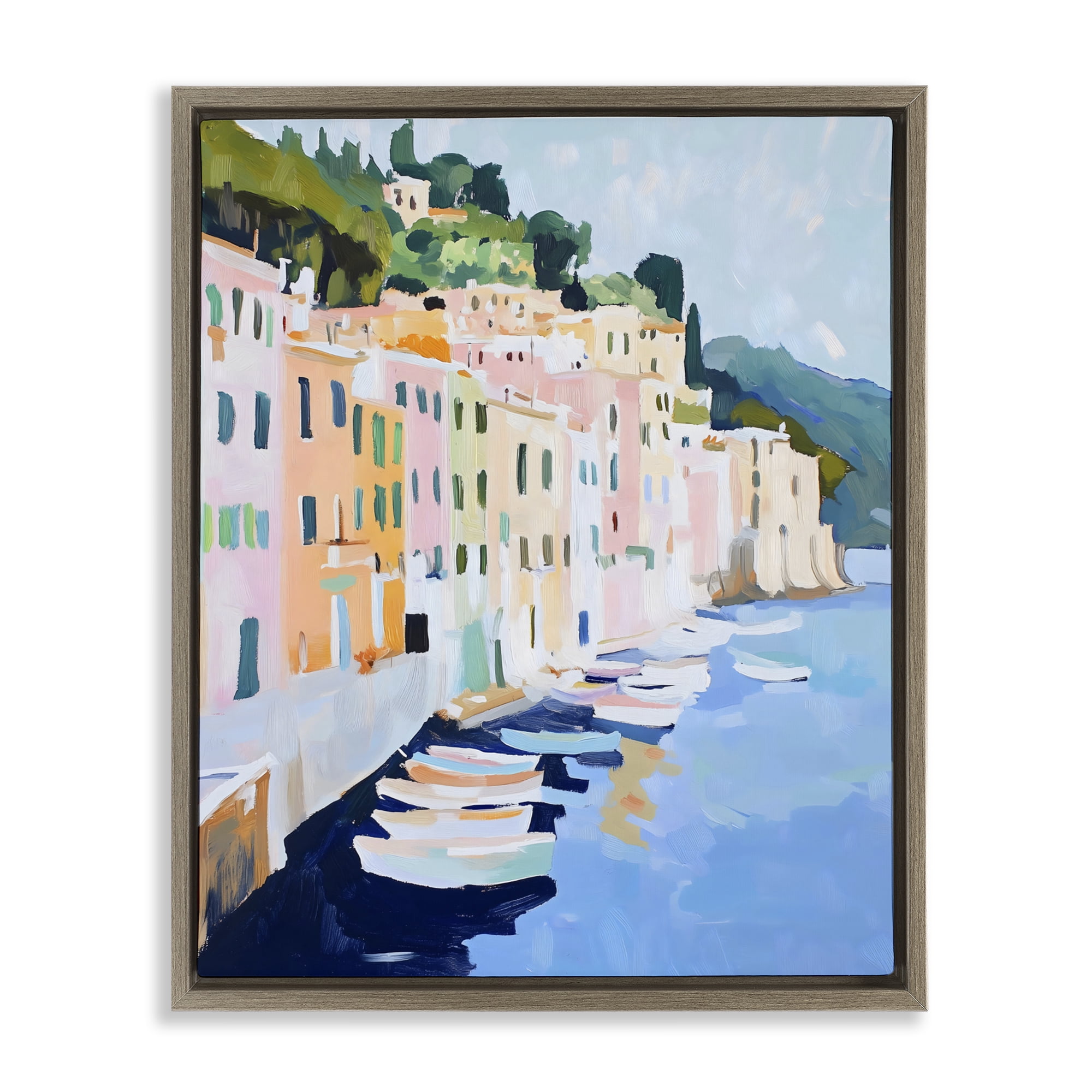 Stupell Industries Portofino Harbor View Brown Framed Floater Canvas Wall Art, design by The Prints Vibe