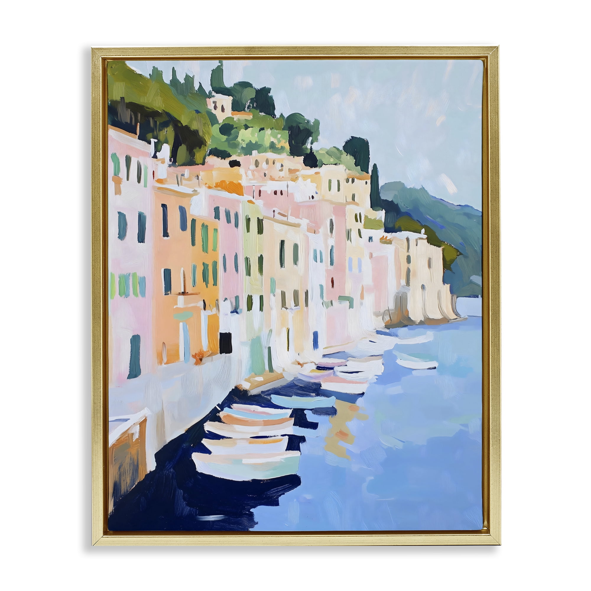 Stupell Industries Portofino Harbor View Gold Framed Floater Canvas Wall Art, design by The Prints Vibe