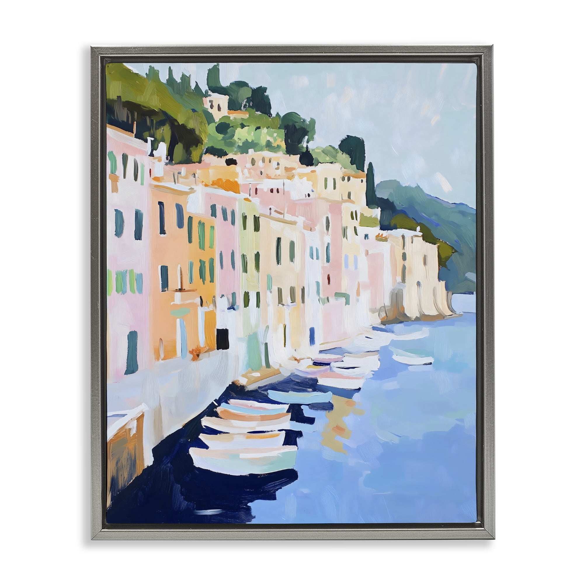 Stupell Industries Portofino Harbor View Gray Framed Floater Canvas Wall Art, design by The Prints Vibe