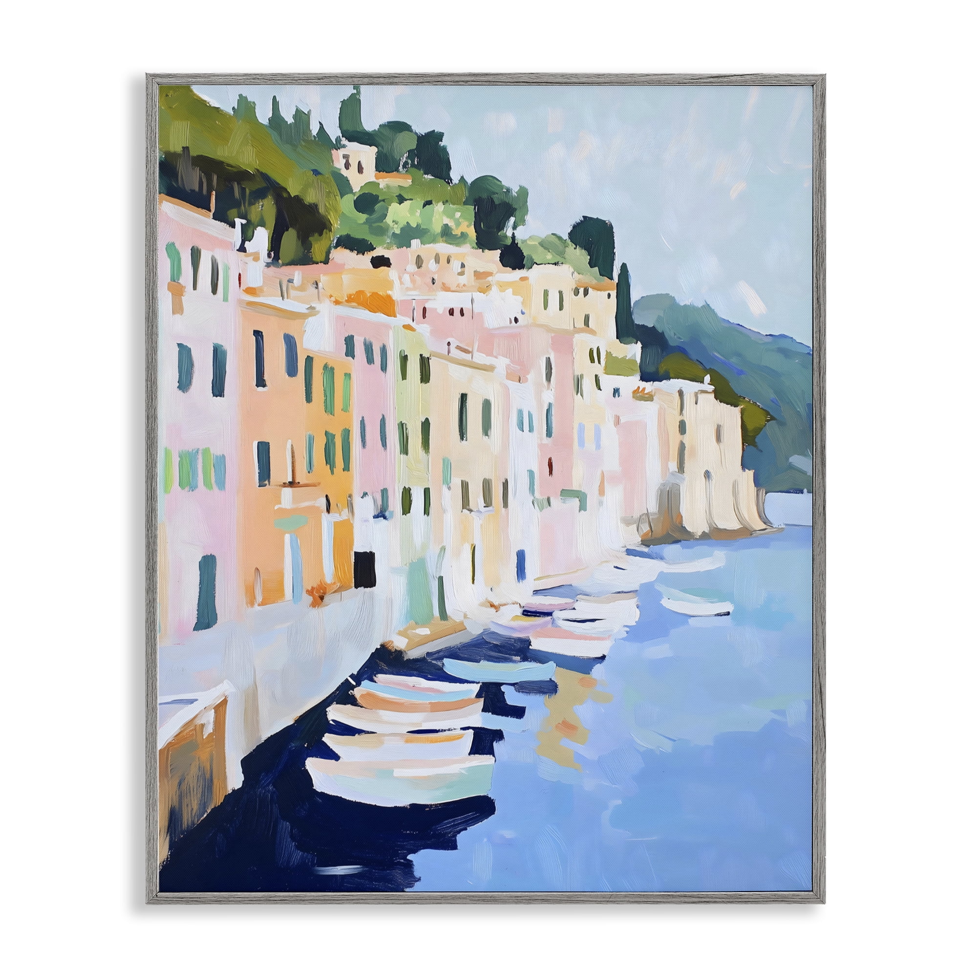 Stupell Industries Portofino Harbor View Gray Framed Giclee Art, design by The Prints Vibe