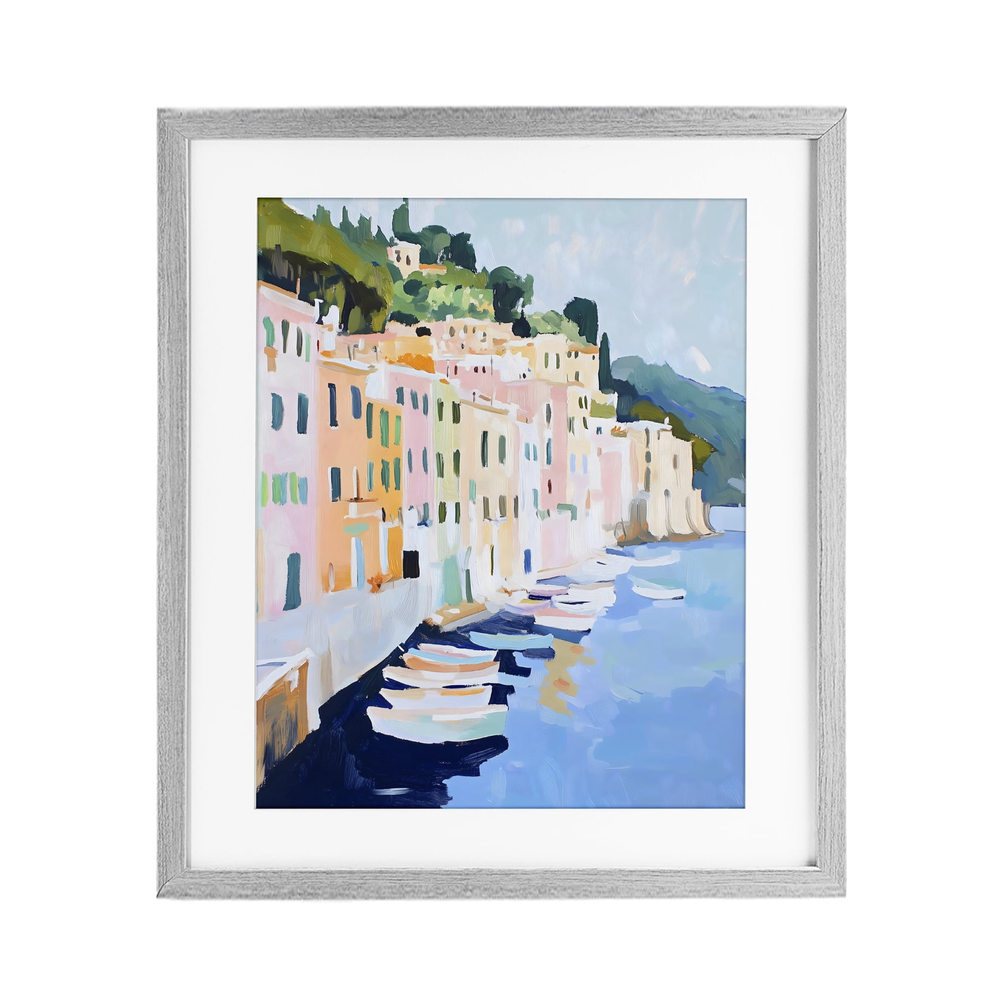 Stupell Industries Portofino Harbor View Gray Framed Print Under Glass, design by The Prints Vibe