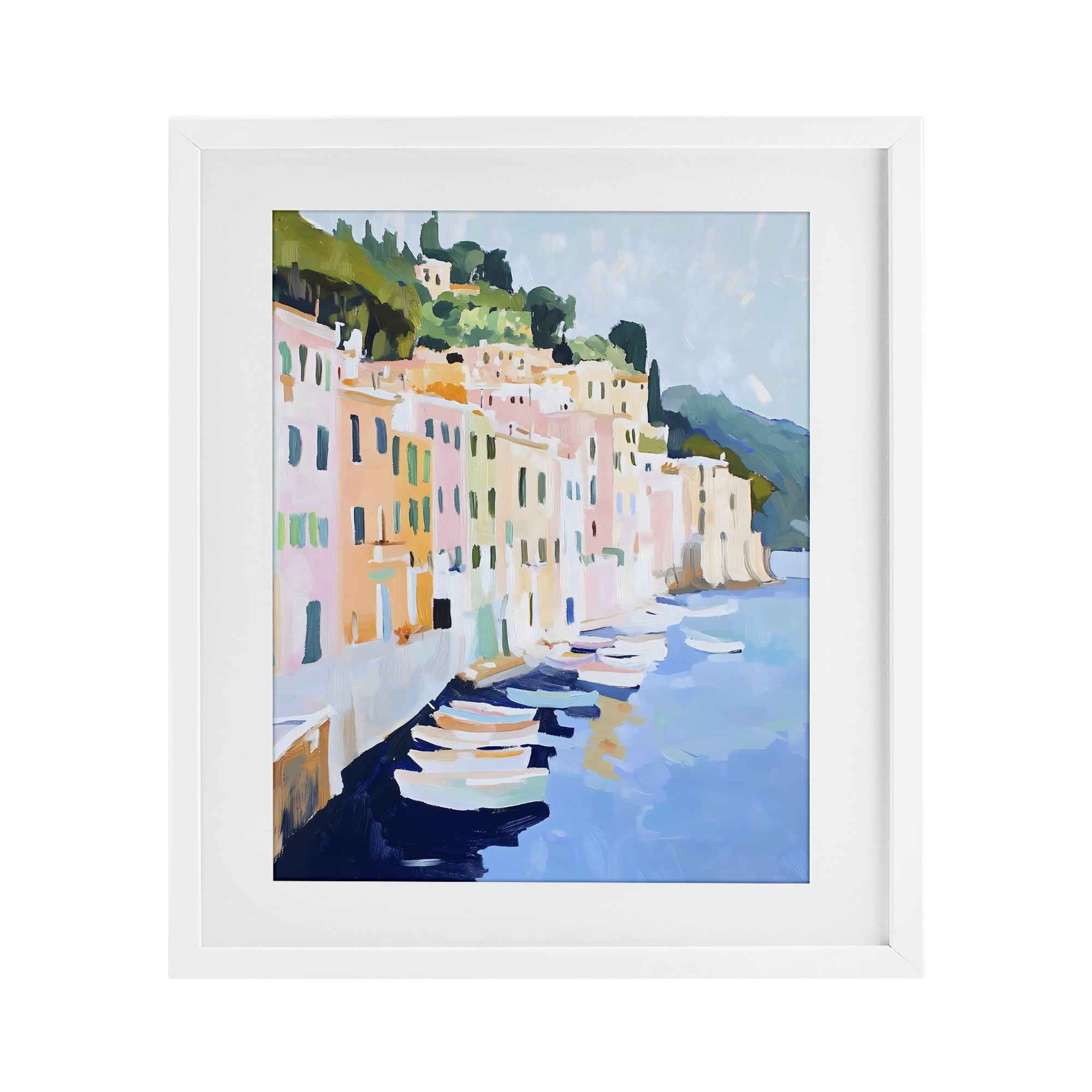 Stupell Industries Portofino Harbor View White Framed Print Under Glass, design by The Prints Vibe