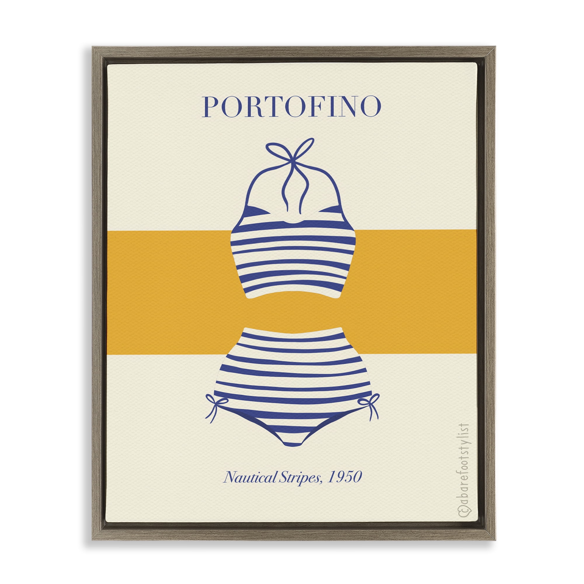 Stupell Industries Portofino Striped Bikini Brown Framed Floater Canvas Wall Art, design by A Barefoot Stylist
