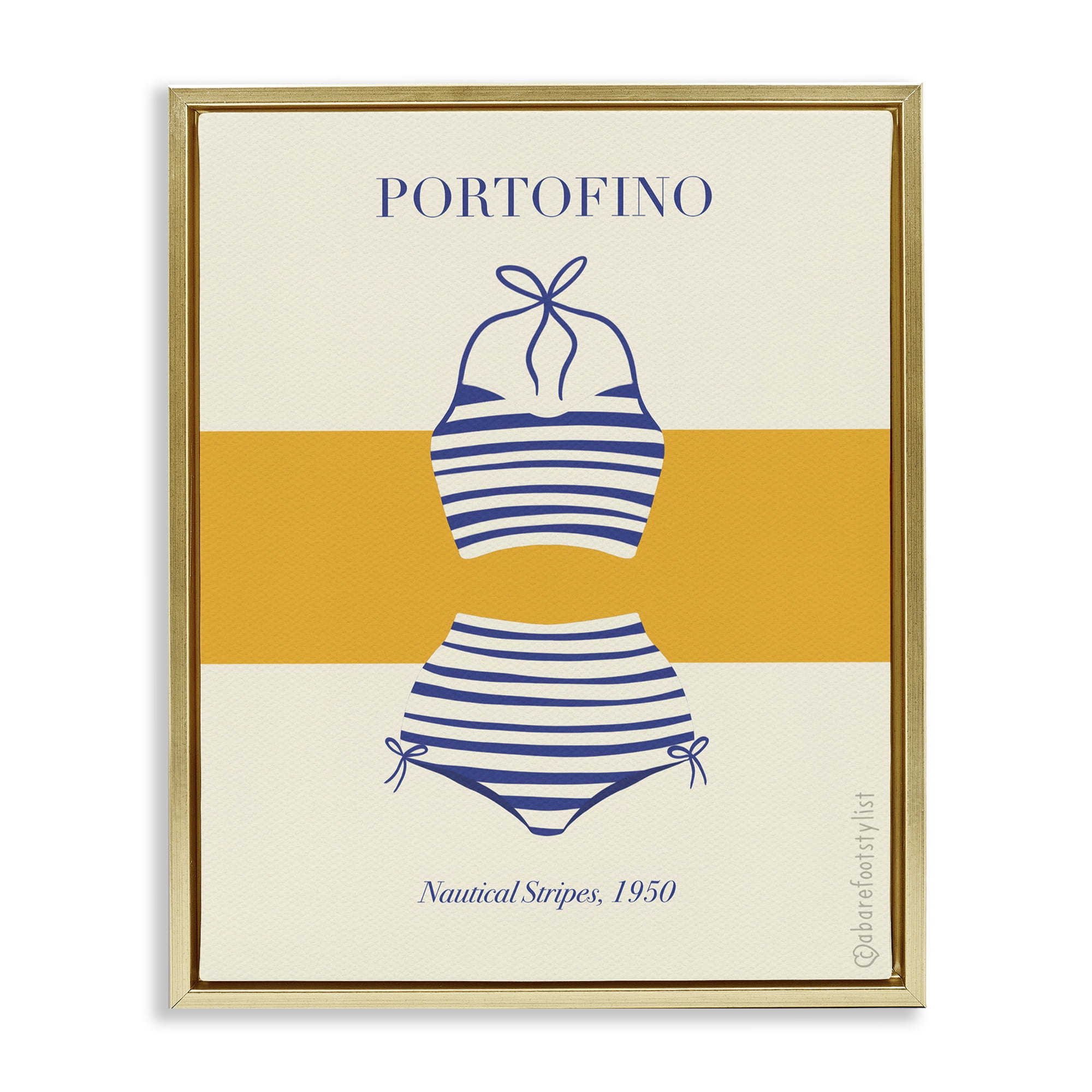 Stupell Industries Portofino Striped Bikini Gold Framed Floater Canvas Wall Art, design by A Barefoot Stylist