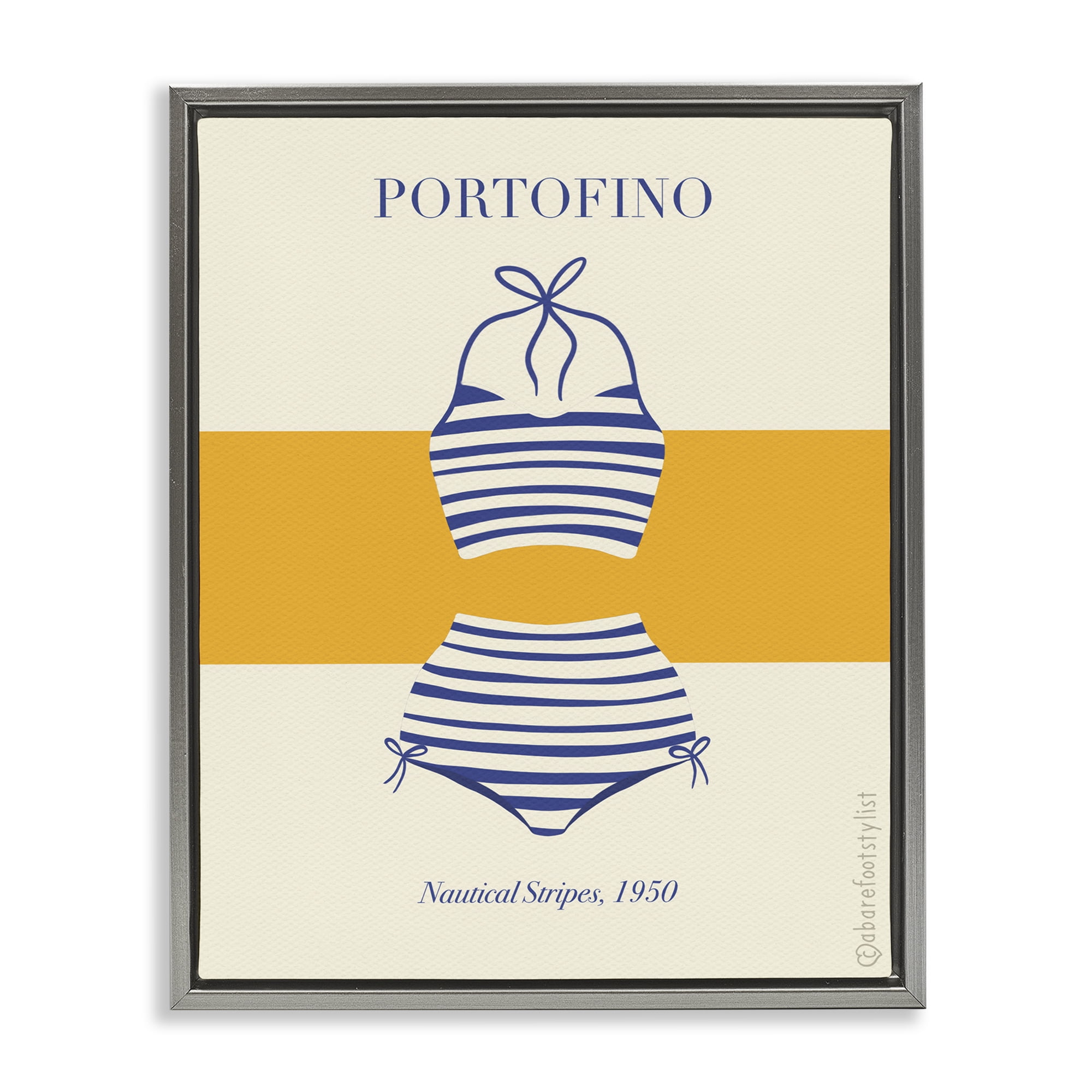 Stupell Industries Portofino Striped Bikini Gray Framed Floater Canvas Wall Art, design by A Barefoot Stylist