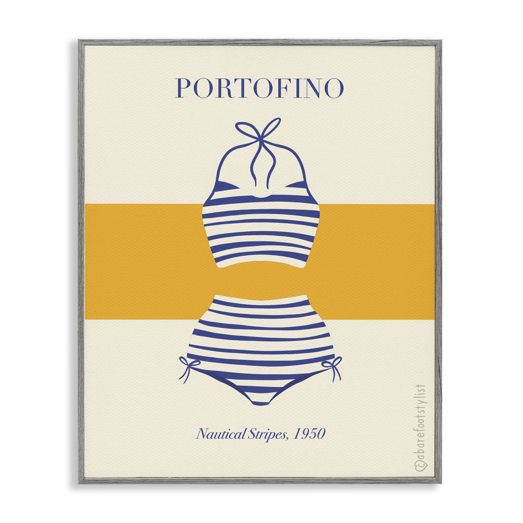 Stupell Industries Portofino Striped Bikini Gray Framed Giclee Art, design by A Barefoot Stylist