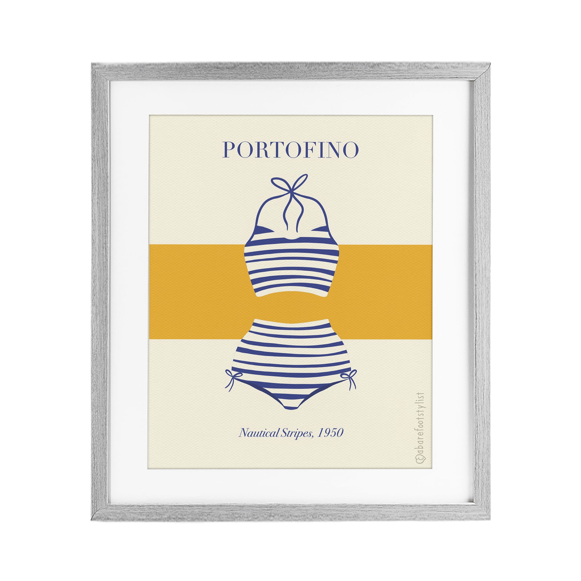 Stupell Industries Portofino Striped Bikini Gray Framed Print Under Glass, design by A Barefoot Stylist