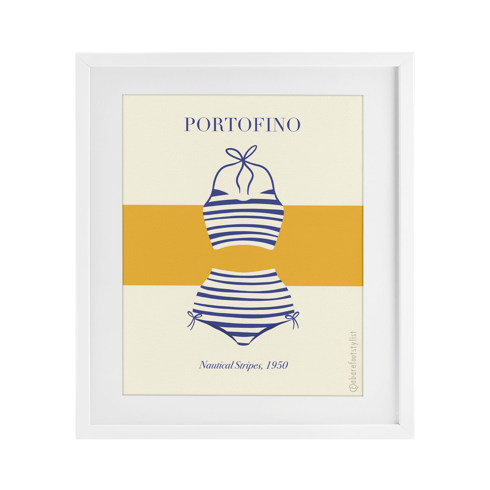 Stupell Industries Portofino Striped Bikini White Framed Print Under Glass, design by A Barefoot Stylist