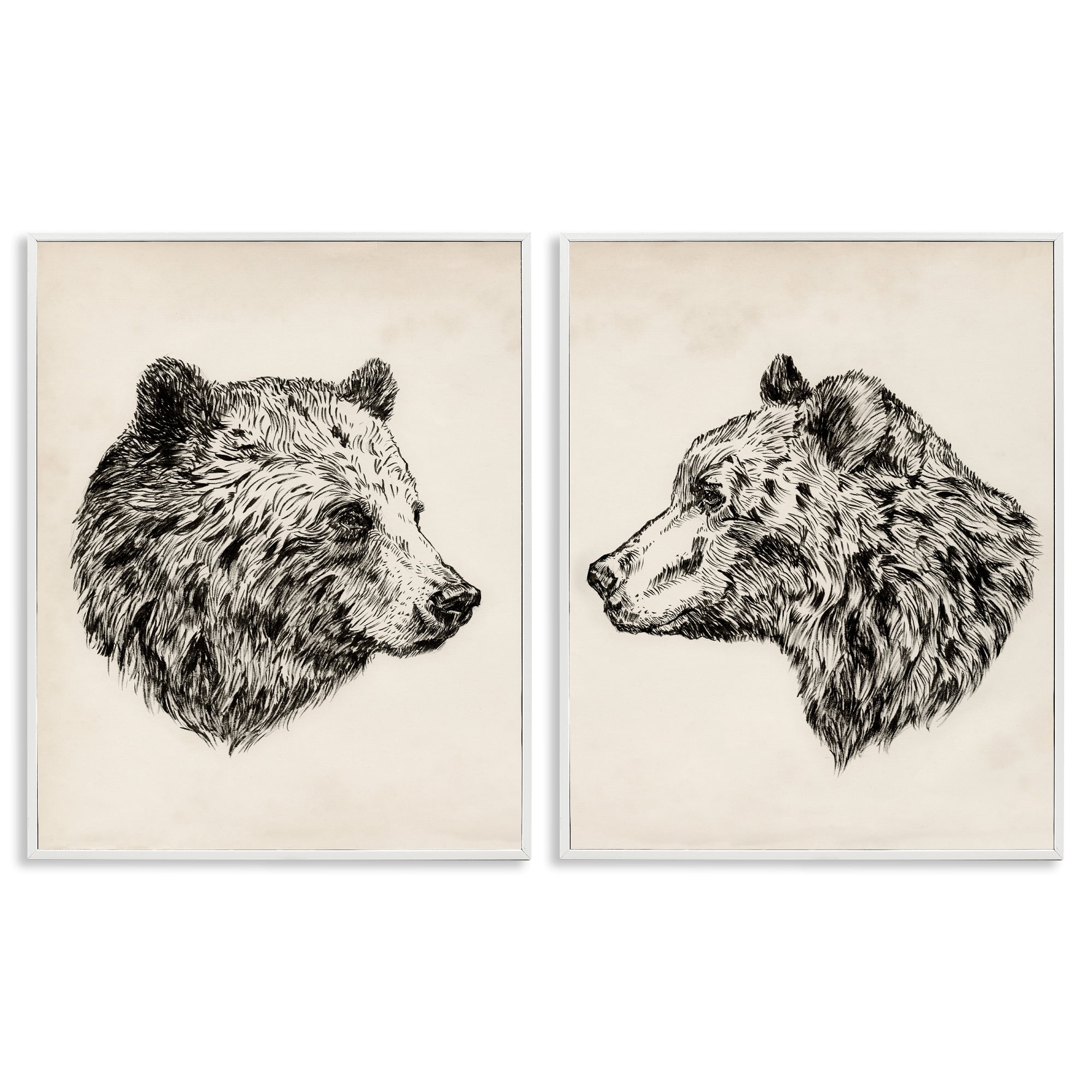 Stupell Industries Portrait Brown Bear Animal Animals Drawing White Framed Art Print Wall Art, 24 x 30, Set of 2