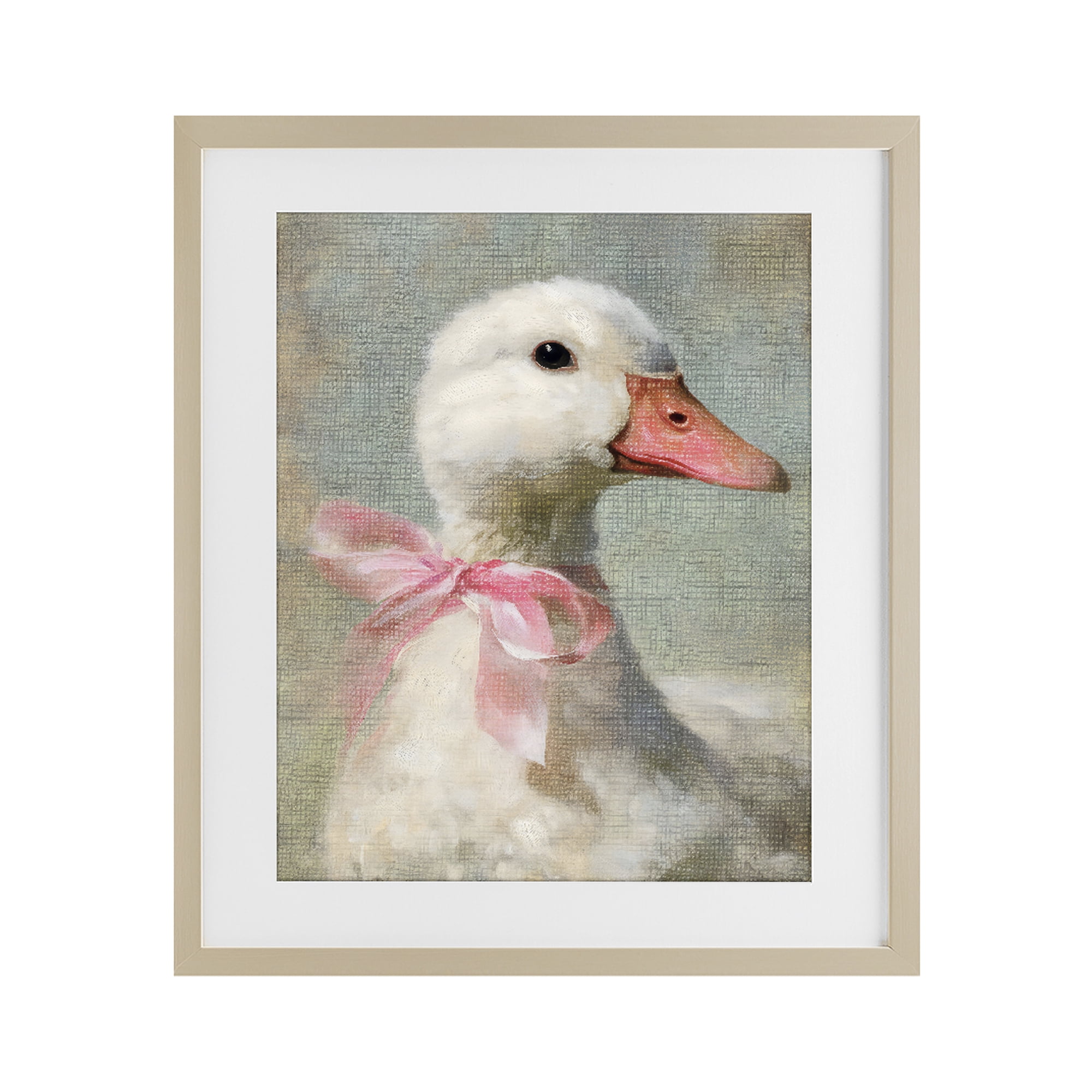 Stupell Industries Portrait of Pink Bow Goose Birch Framed Print Under Glass, design by LSR Design Studio