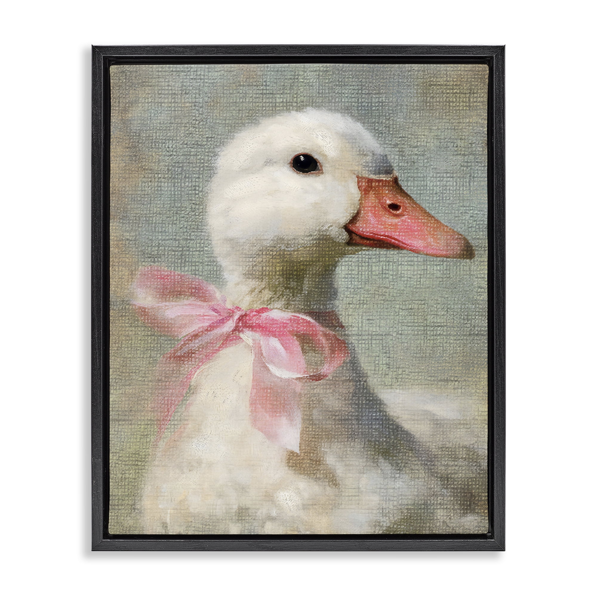 Stupell Industries Portrait of Pink Bow Goose Black Framed Floater Canvas Wall Art, design by LSR Design Studio