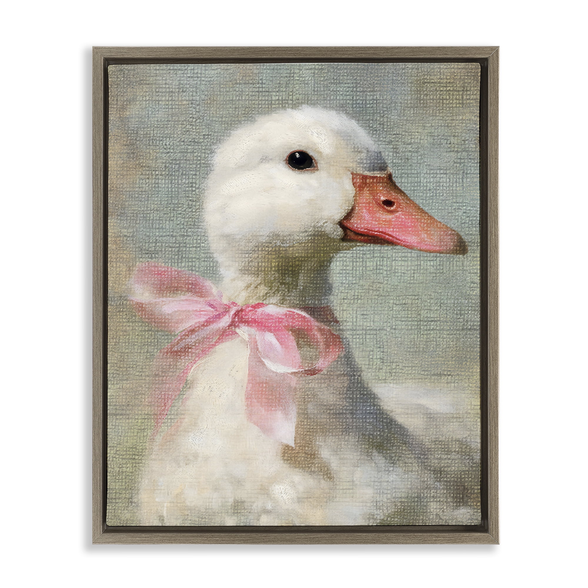 Stupell Industries Portrait of Pink Bow Goose Brown Framed Floater Canvas Wall Art, design by LSR Design Studio