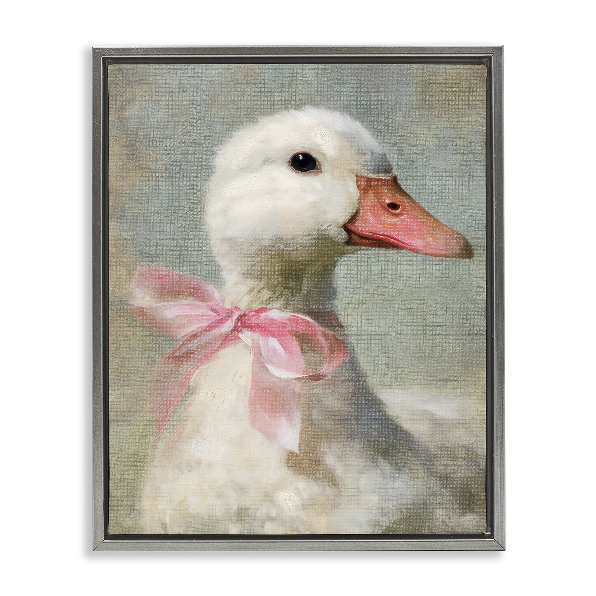 Stupell Industries Portrait of Pink Bow Goose Gray Framed Floater Canvas Wall Art, design by LSR Design Studio