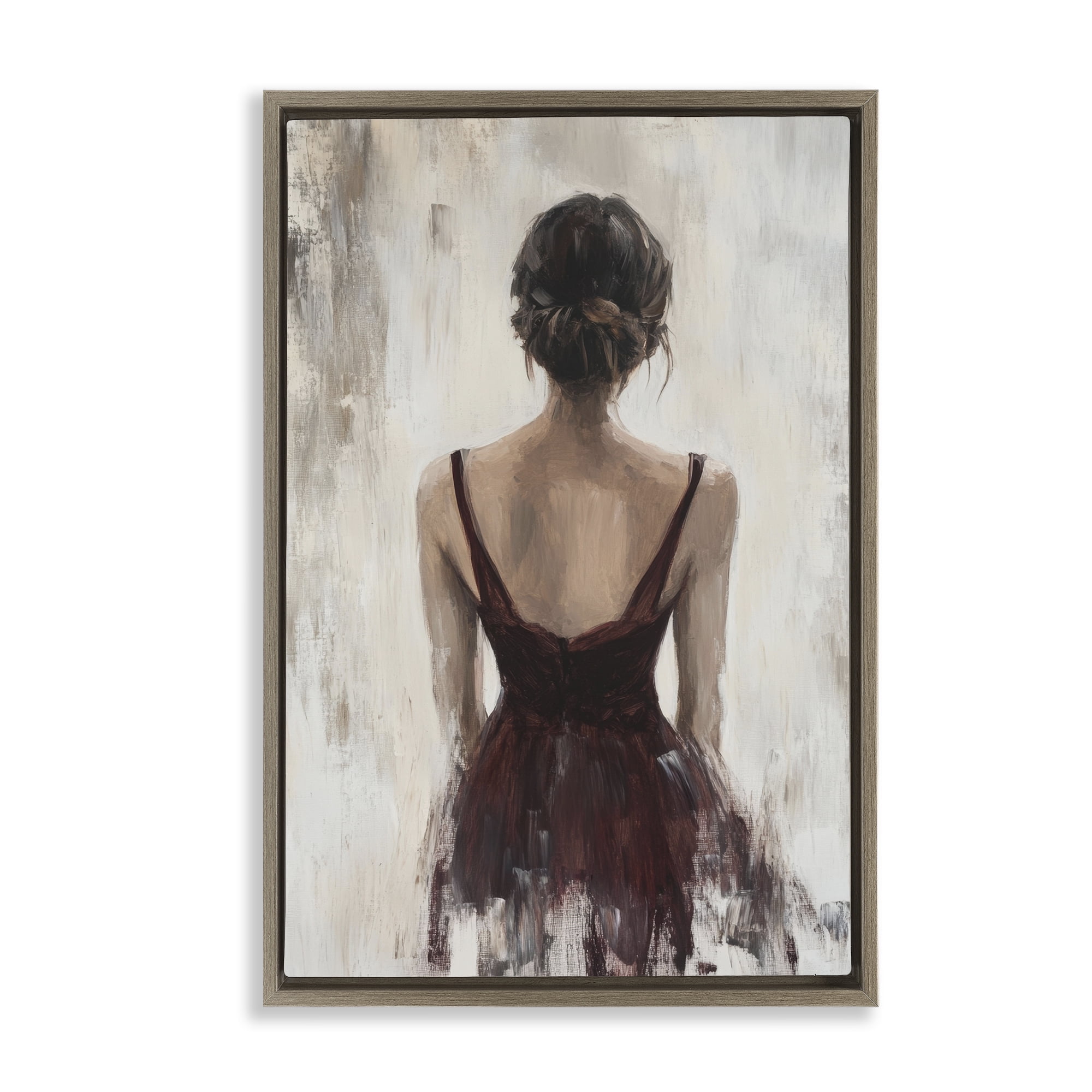 Stupell Industries Portrait of Woman in Burgundy Brown Framed Floater Canvas Wall Art, design by Petal Prints Design