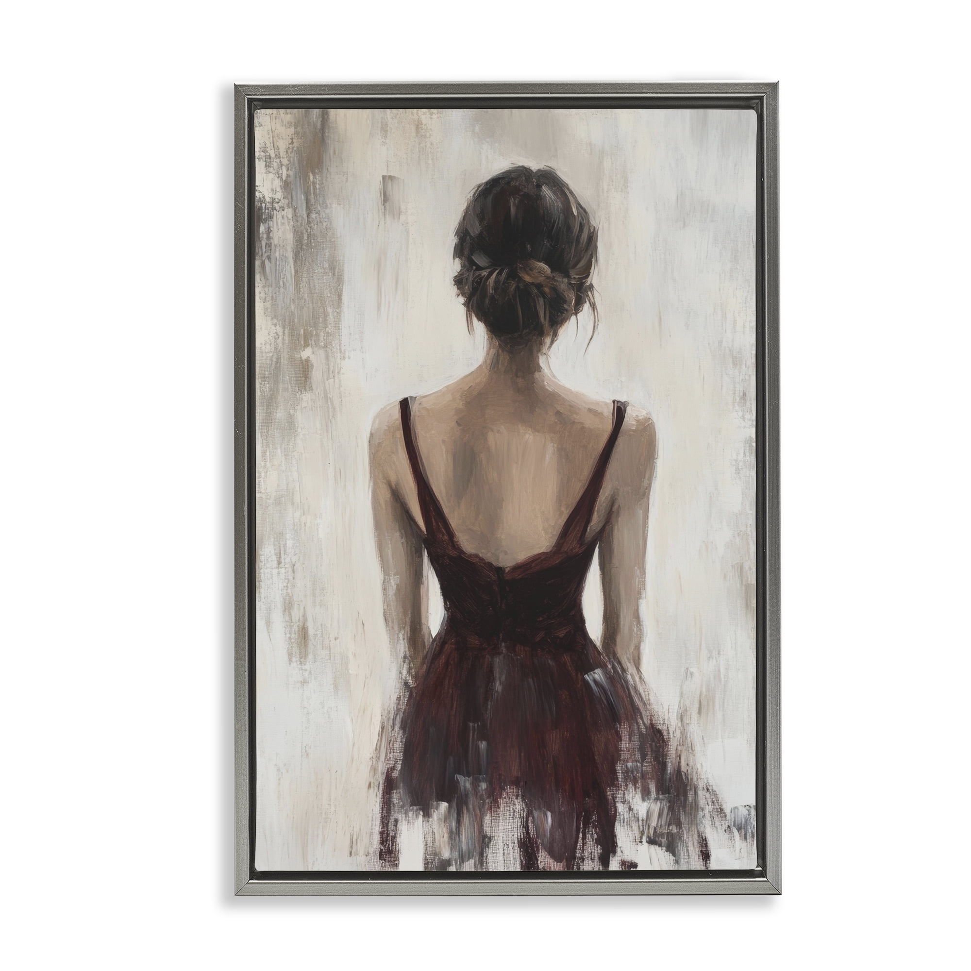 Stupell Industries Portrait of Woman in Burgundy Gray Framed Floater Canvas Wall Art, design by Petal Prints Design