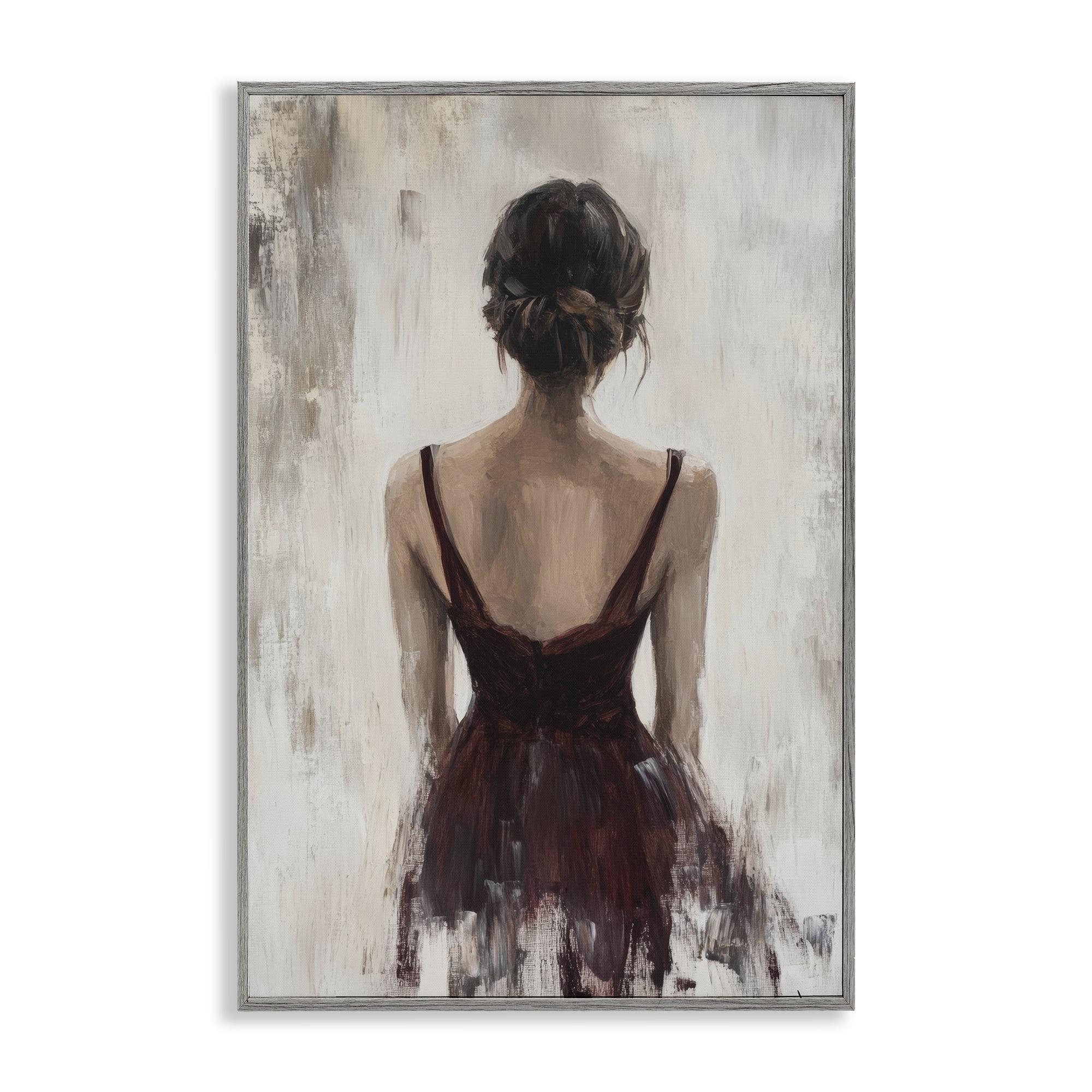 Stupell Industries Portrait of Woman in Burgundy Gray Framed Giclee Art, design by Petal Prints Design