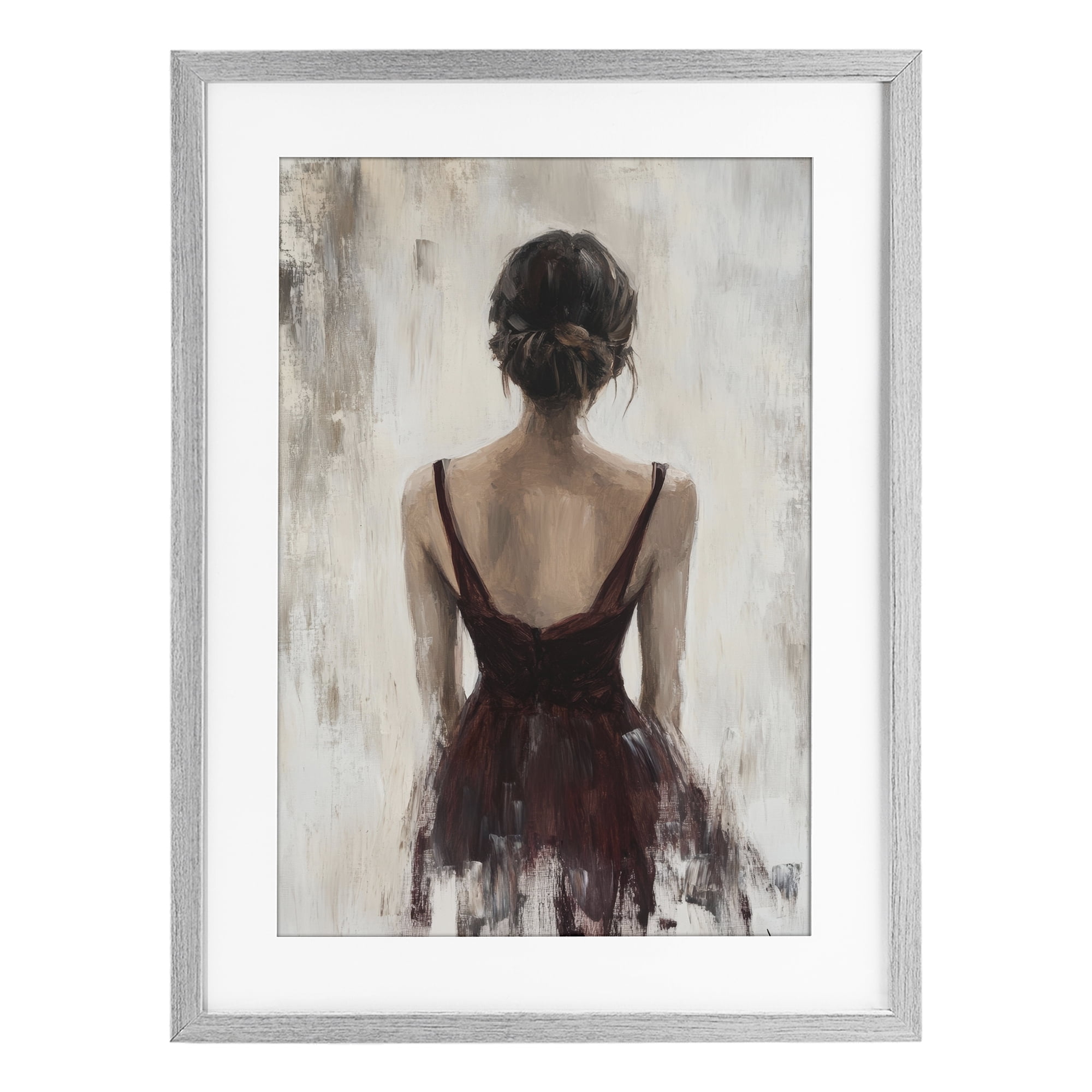 Stupell Industries Portrait of Woman in Burgundy Gray Framed Print Under Glass, design by Petal Prints Design