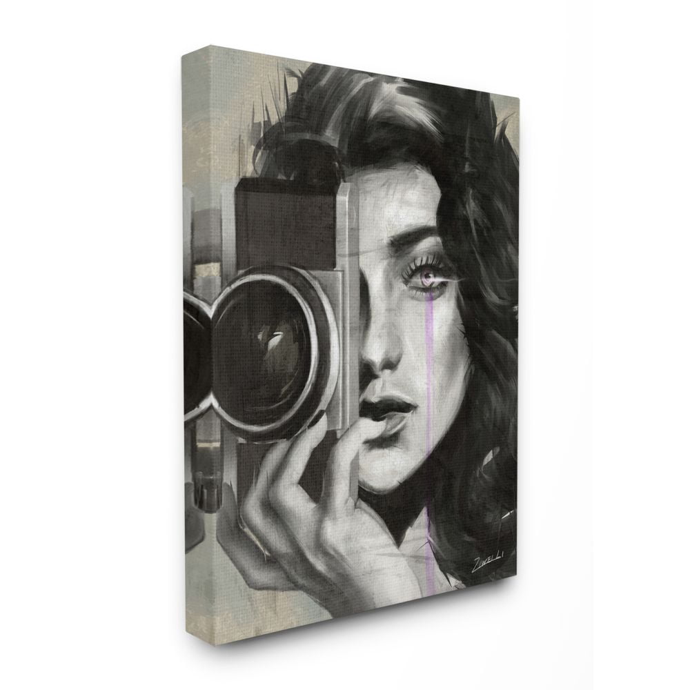 Stupell Industries Portrait of a Female Photographer Black And White Drawing Canvas Wall Art by Ziwei Li