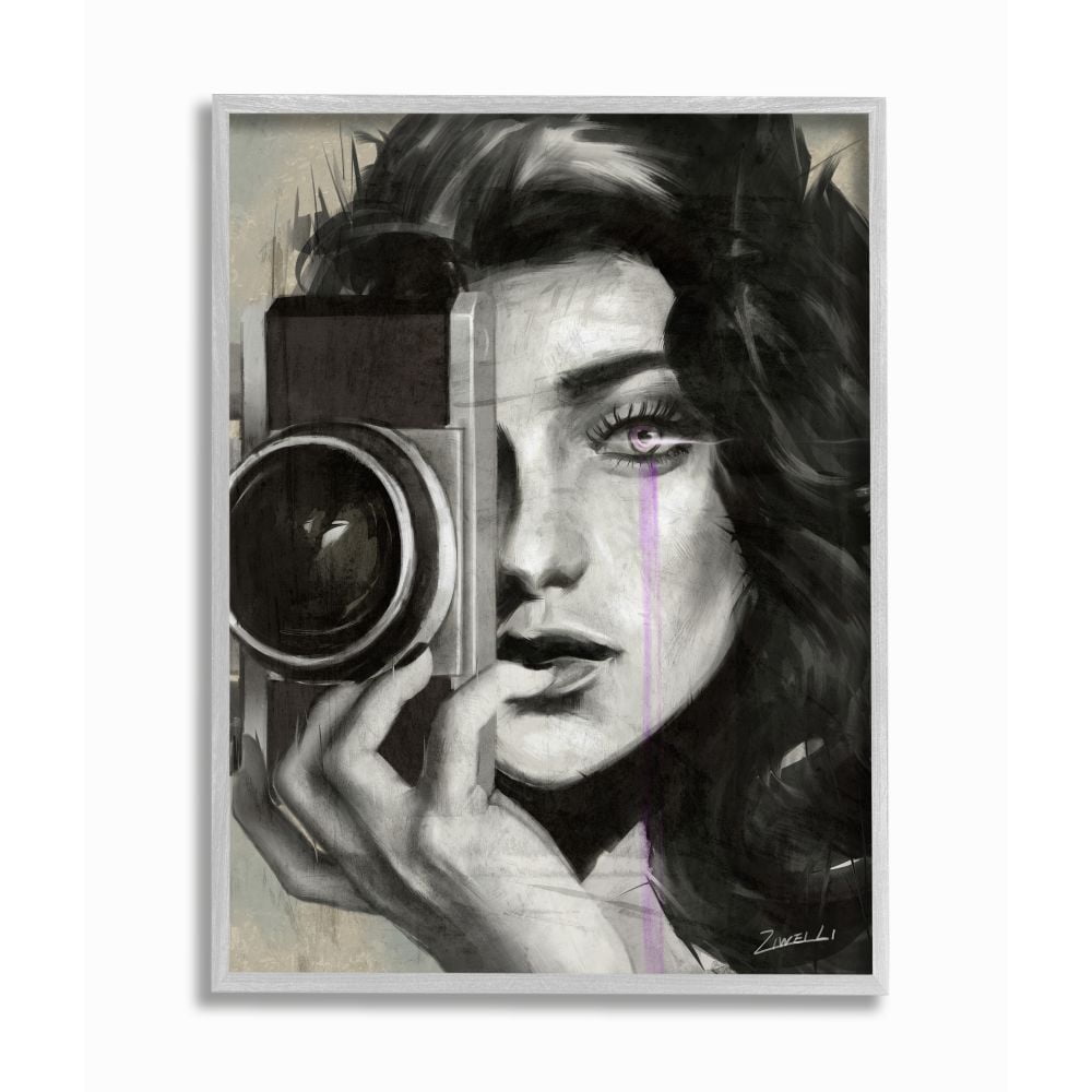 Stupell Industries Portrait of a Female Photographer Black And White Drawing Framed Wall Art by Ziwei Li