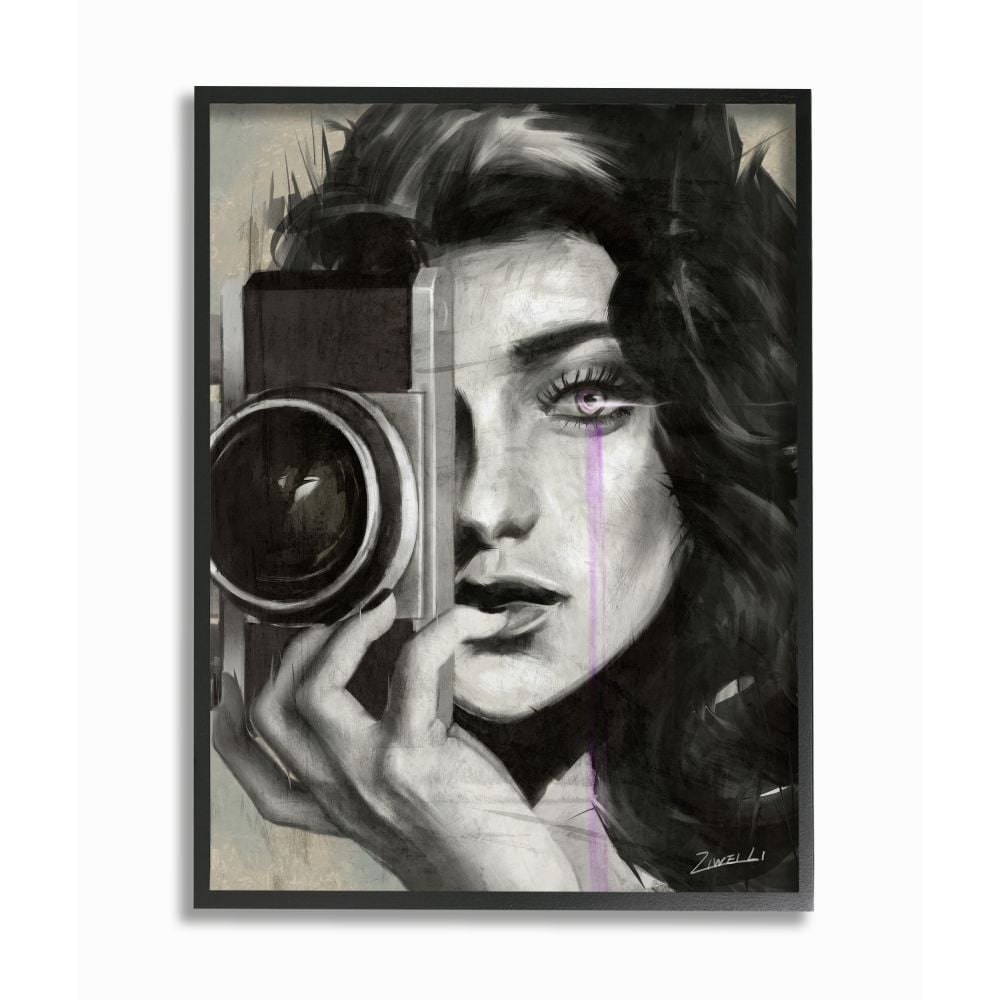 Stupell Industries Portrait of a Female Photographer Black And White Drawing Framed Wall Art by Ziwei Li