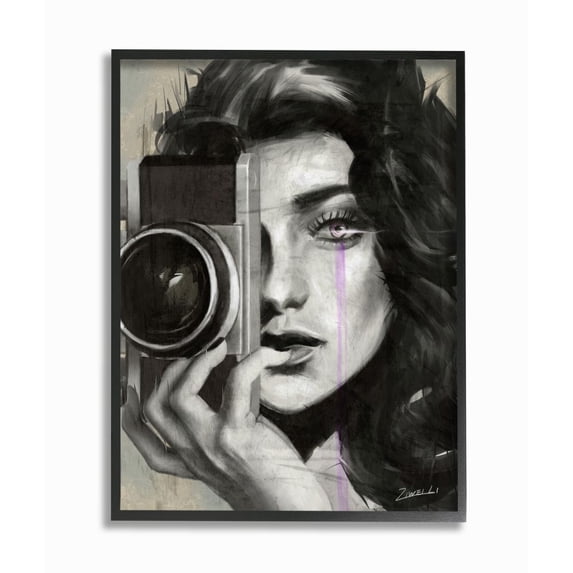 Stupell Industries Portrait of a Female Photographer Black And White Drawing Framed Wall Art by Ziwei Li