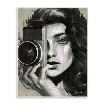Stupell Industries Portrait of a Female Photographer Black And White Drawing Unframed Art Print Wall Art, 10x15, by Ziwei Li