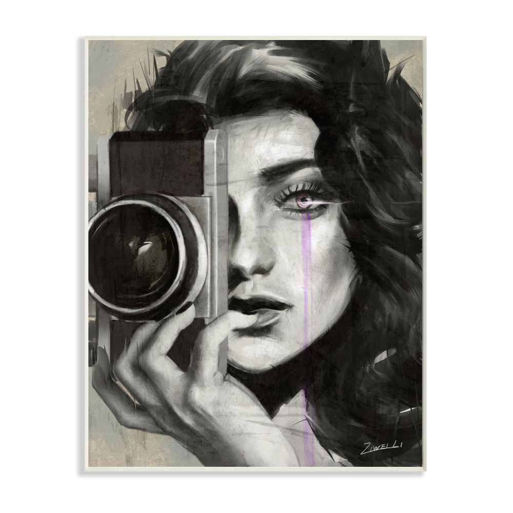 Stupell Industries Portrait of a Female Photographer Black And White Drawing Wall Plaque by Ziwei Li