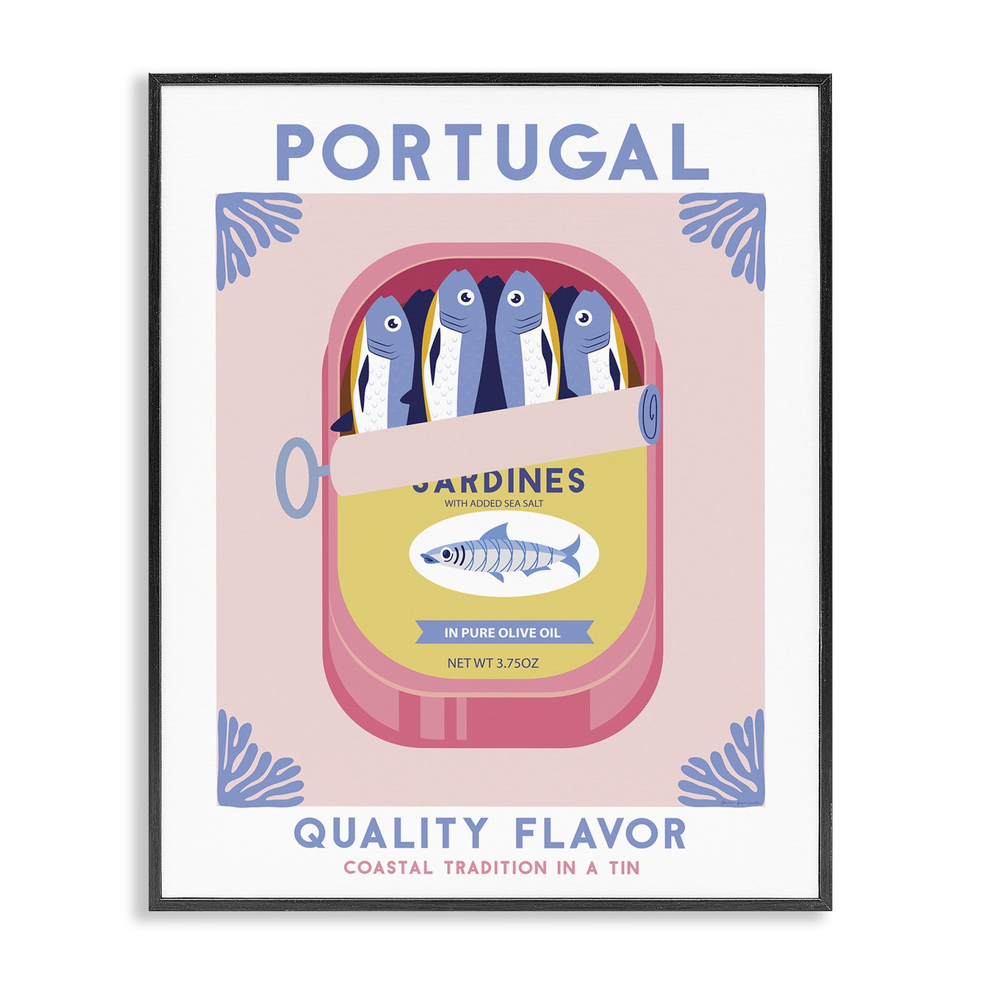 Stupell Industries Portugal Sardine Can Food & Beverage Painting Black Framed Art Print Wall Art, 16 x 20