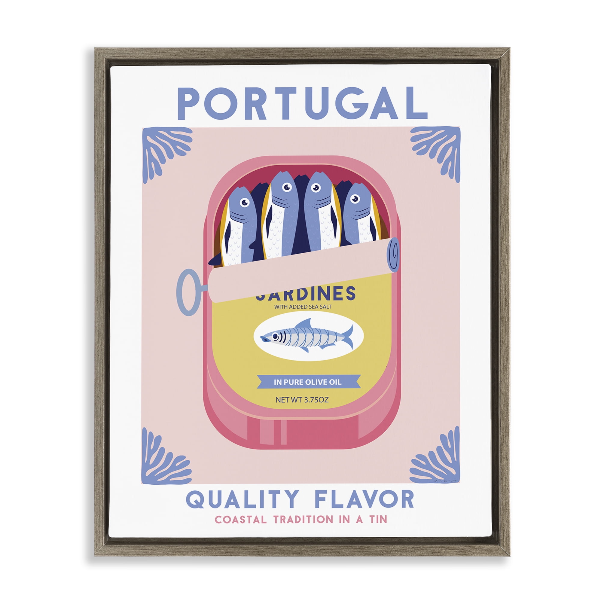 Stupell Industries Portugal Sardine Can Food & Beverage Painting Brown Floater Framed Canvas Art Print Wall Art, 17 x 21