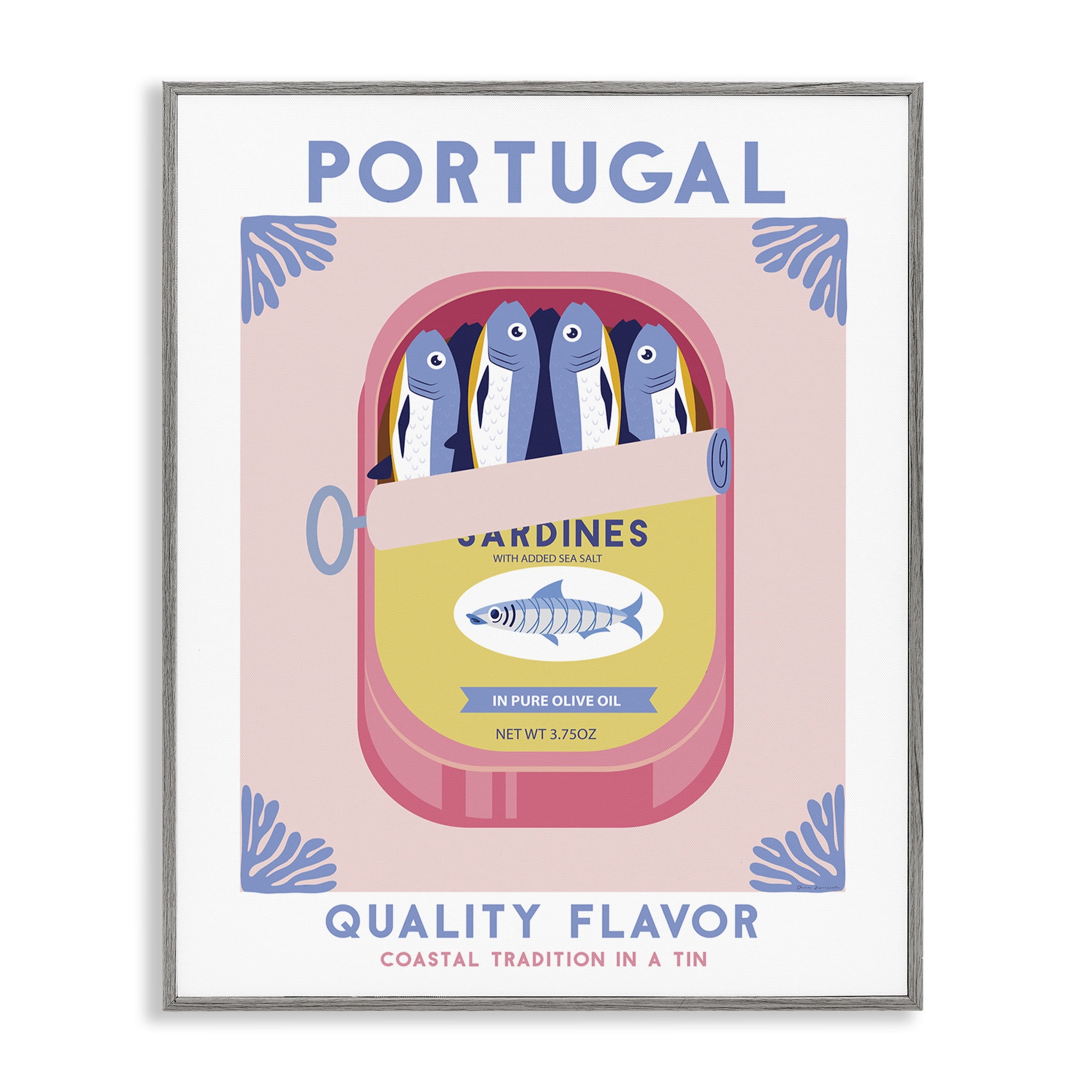 Stupell Industries Portugal Sardine Can Food & Beverage Painting Gray Framed Art Print Wall Art, 16 x 20