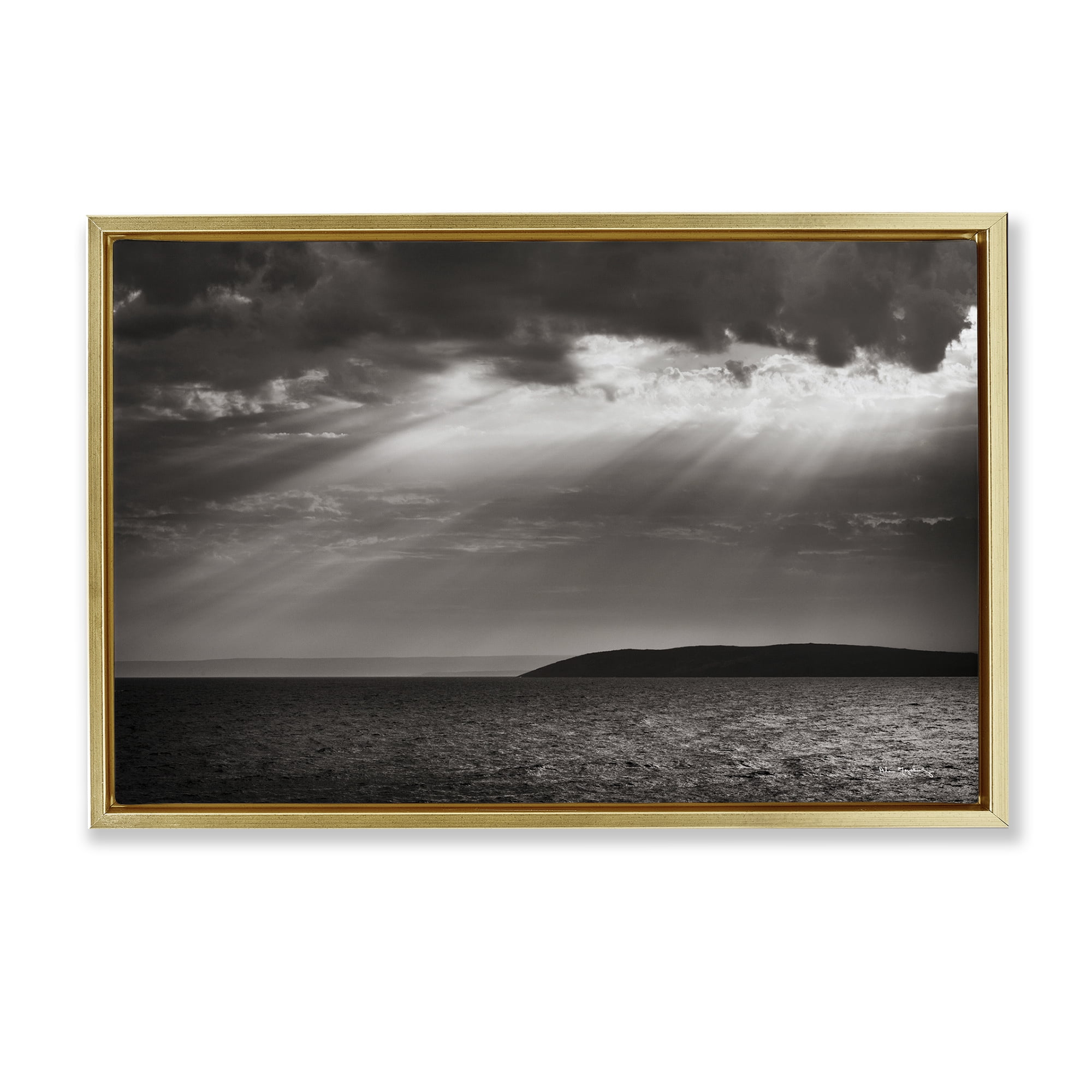 Stupell Industries Portugal Sea Cove Landscape & Nature Photography Gold Floater Framed Canvas Art Print Wall Art, 25 x 17
