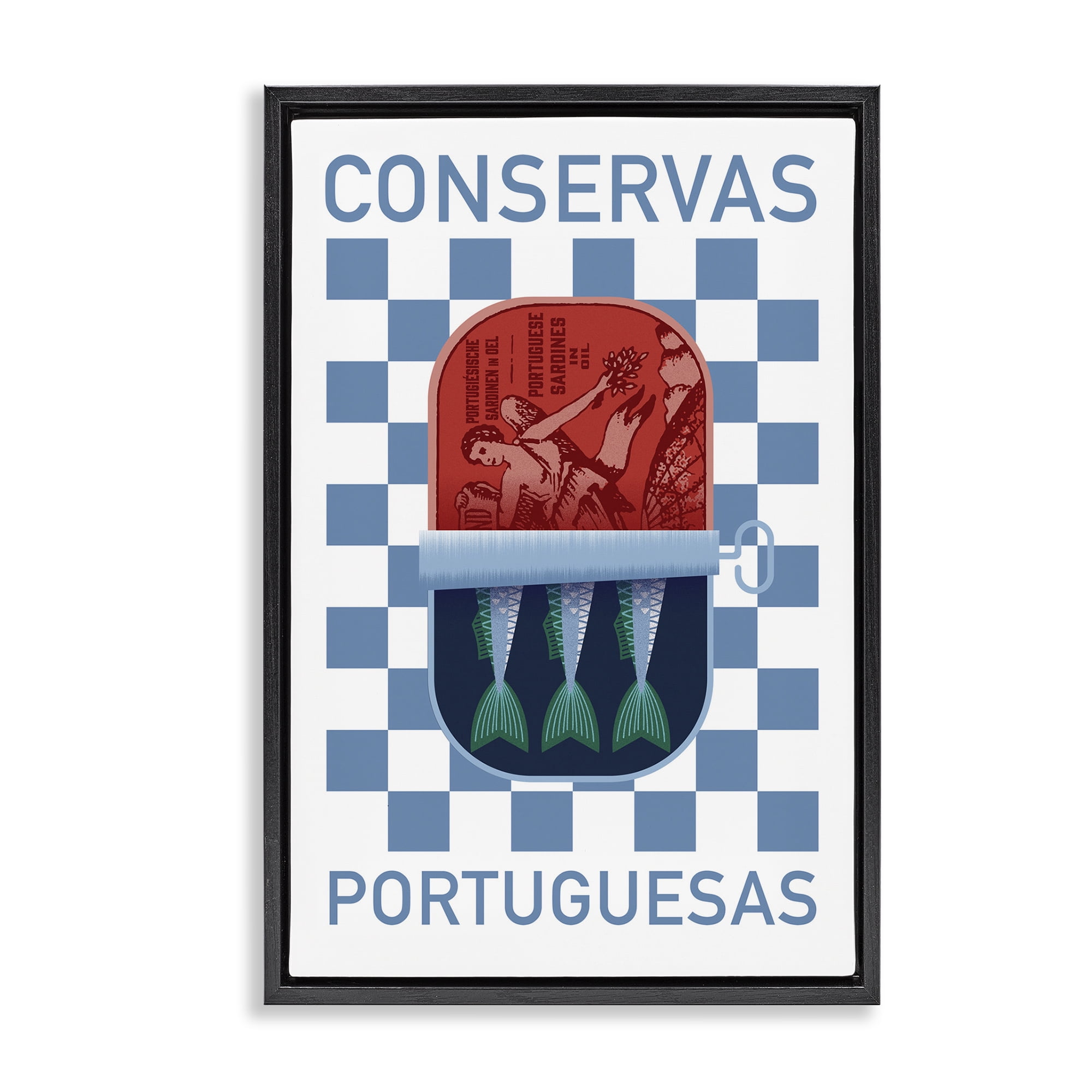 Stupell Industries Portuguese Canned Fish Food & Beverage Painting Black Floater Framed Art Print Wall Art, 17 x 25