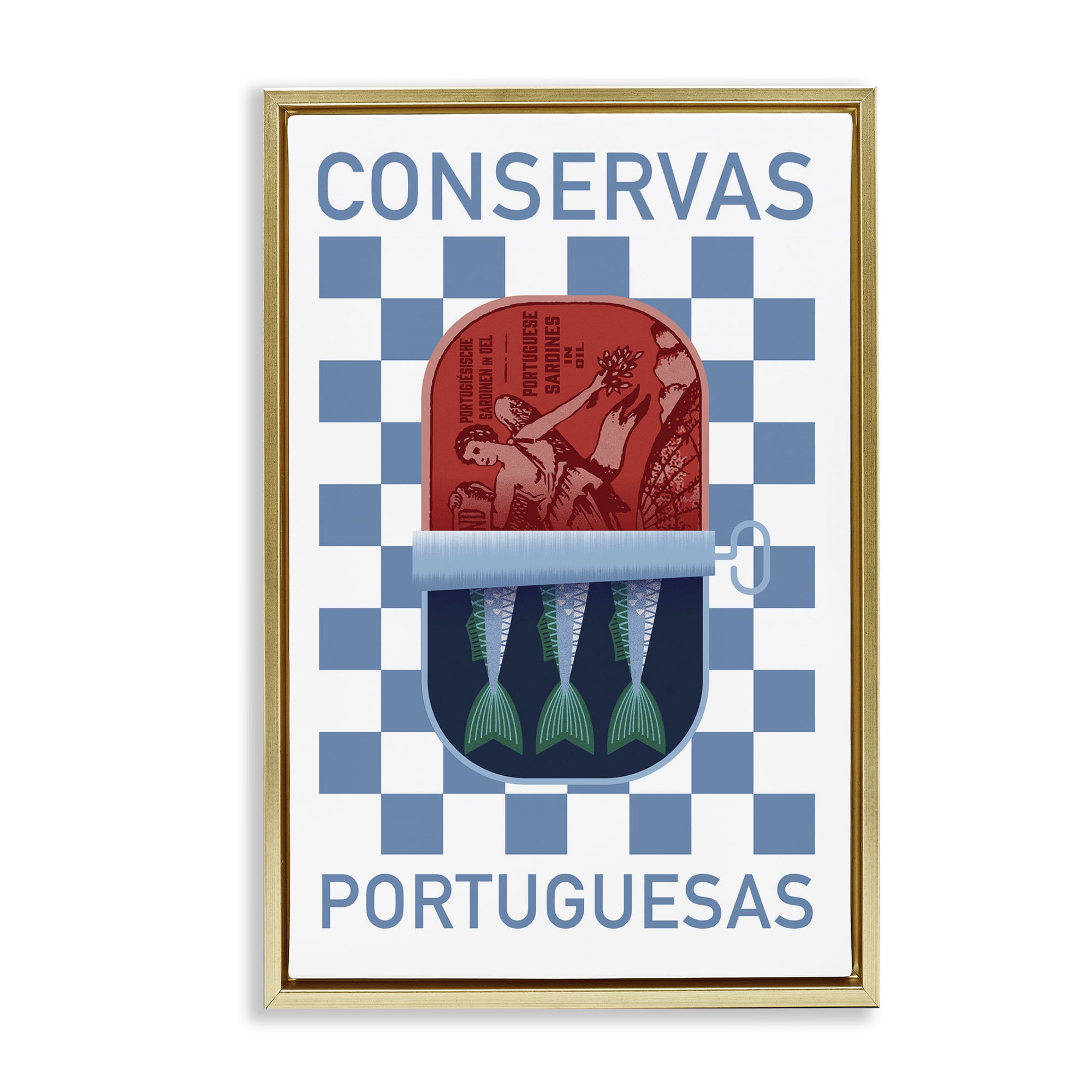Stupell Industries Portuguese Canned Fish Food & Beverage Painting Gold Floater Framed Art Print Wall Art, 21 x 31