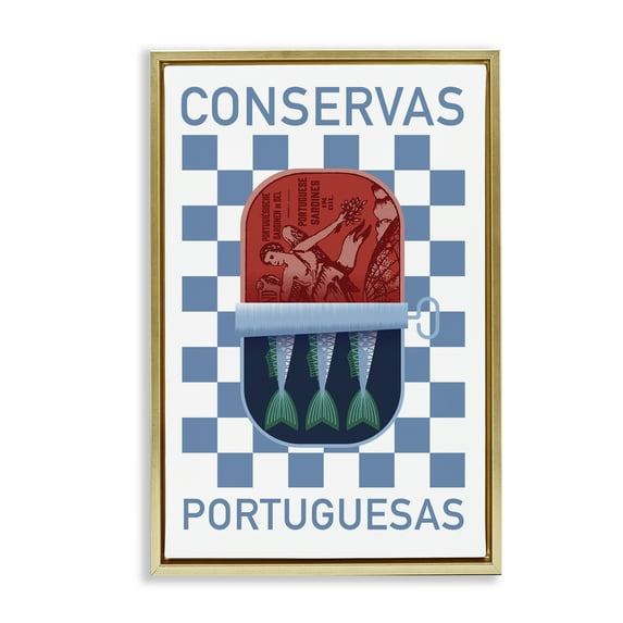 Stupell Industries Portuguese Canned Fish Food & Beverage Painting Gold Floater Framed Art Print Wall Art, 21 x 31