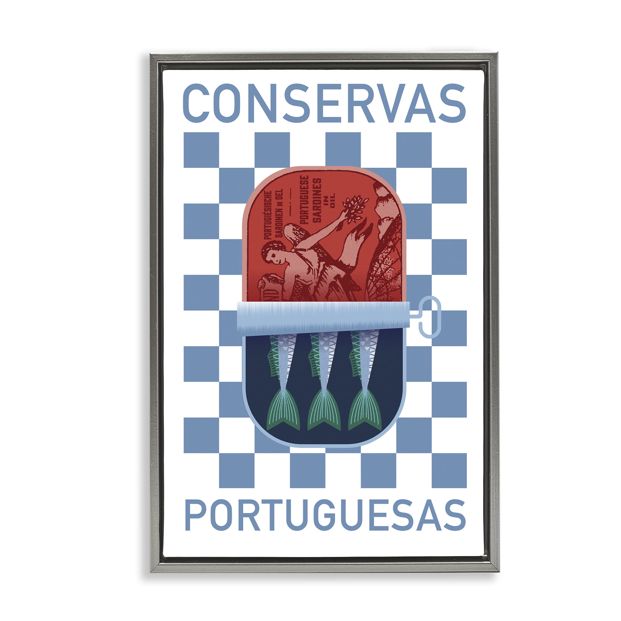 Stupell Industries Portuguese Canned Fish Food & Beverage Painting Gray Floater Framed Art Print Wall Art, 21 x 31