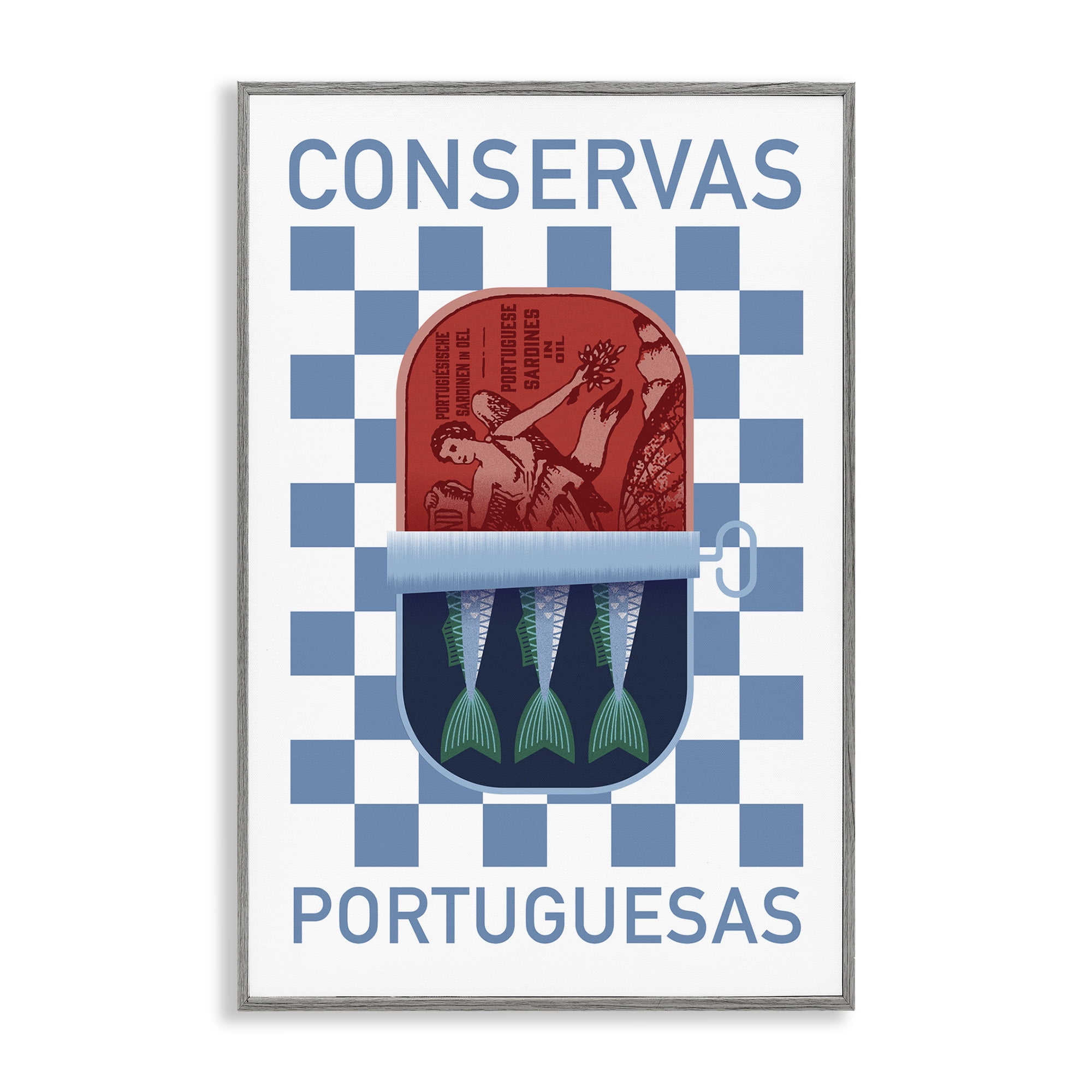 Stupell Industries Portuguese Canned Fish Food & Beverage Painting Gray Framed Art Print Wall Art, 16 x 24