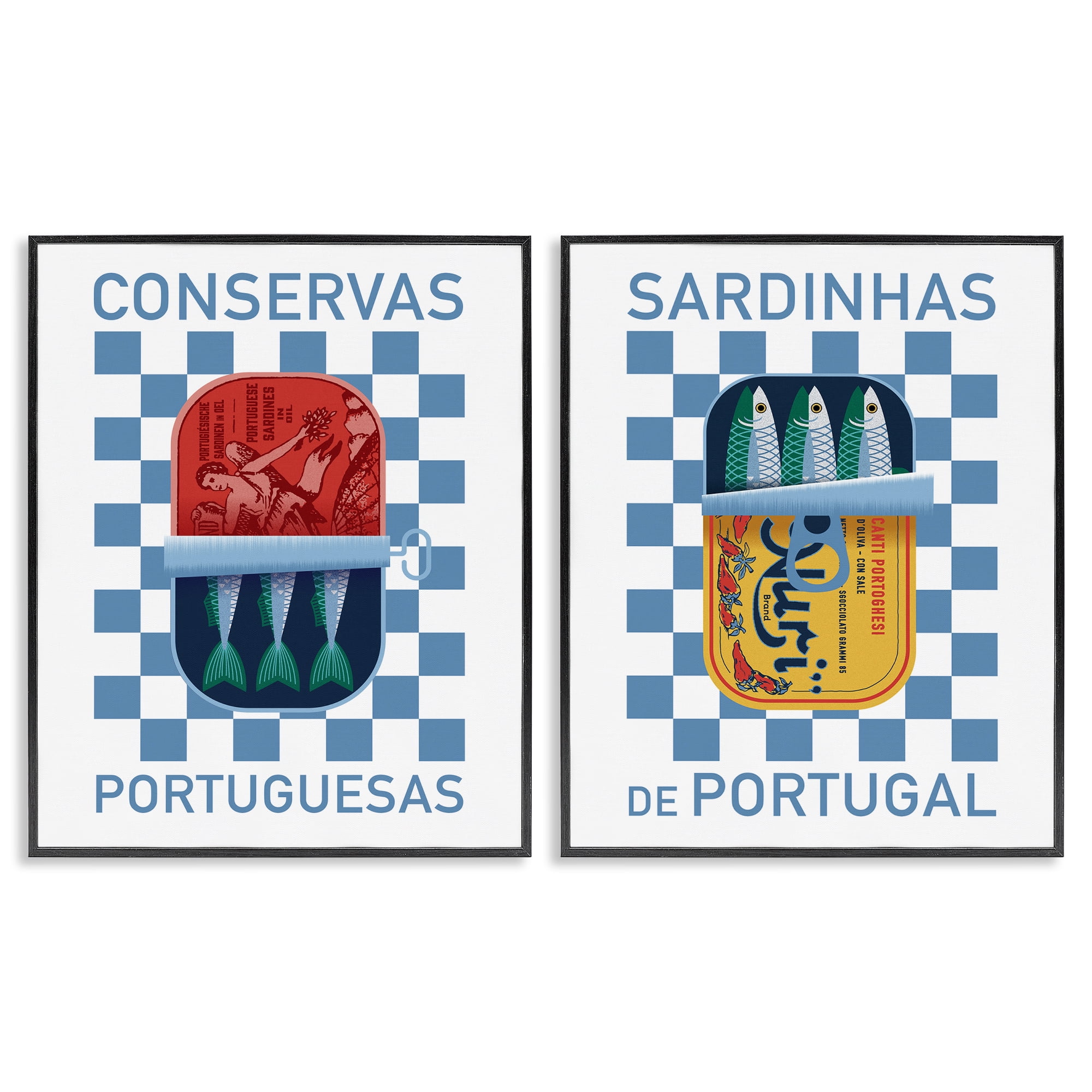 Stupell Industries Portuguese Canned Sardines Food & Beverage Painting Black Framed Art Print Wall Art, 24 x 30, Set of 2