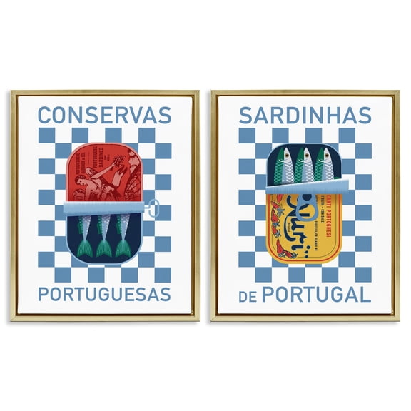 Stupell Industries Portuguese Canned Sardines Food & Beverage Painting Gold Floater Framed Canvas Art Print Wall Art, 17 x 21, Set of 2