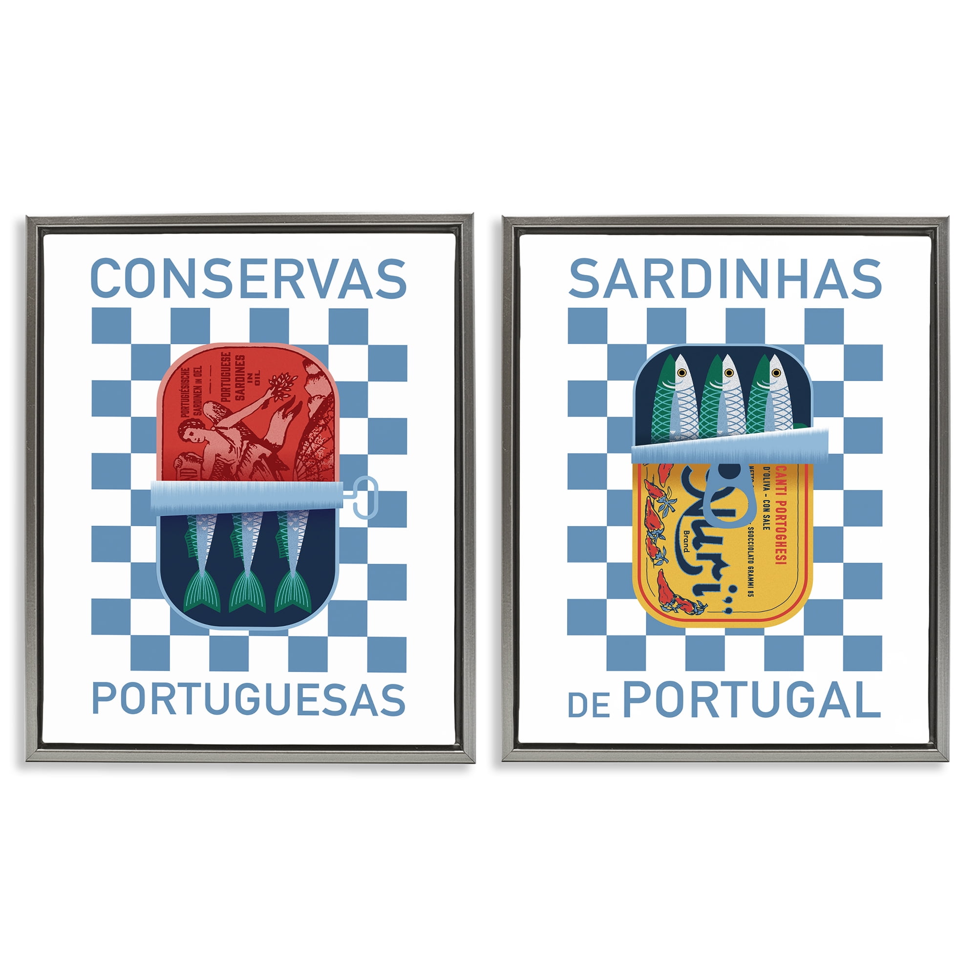 Stupell Industries Portuguese Canned Sardines Food & Beverage Painting Gray Floater Framed Canvas Art Print Wall Art, 31 x 25, Set of 2