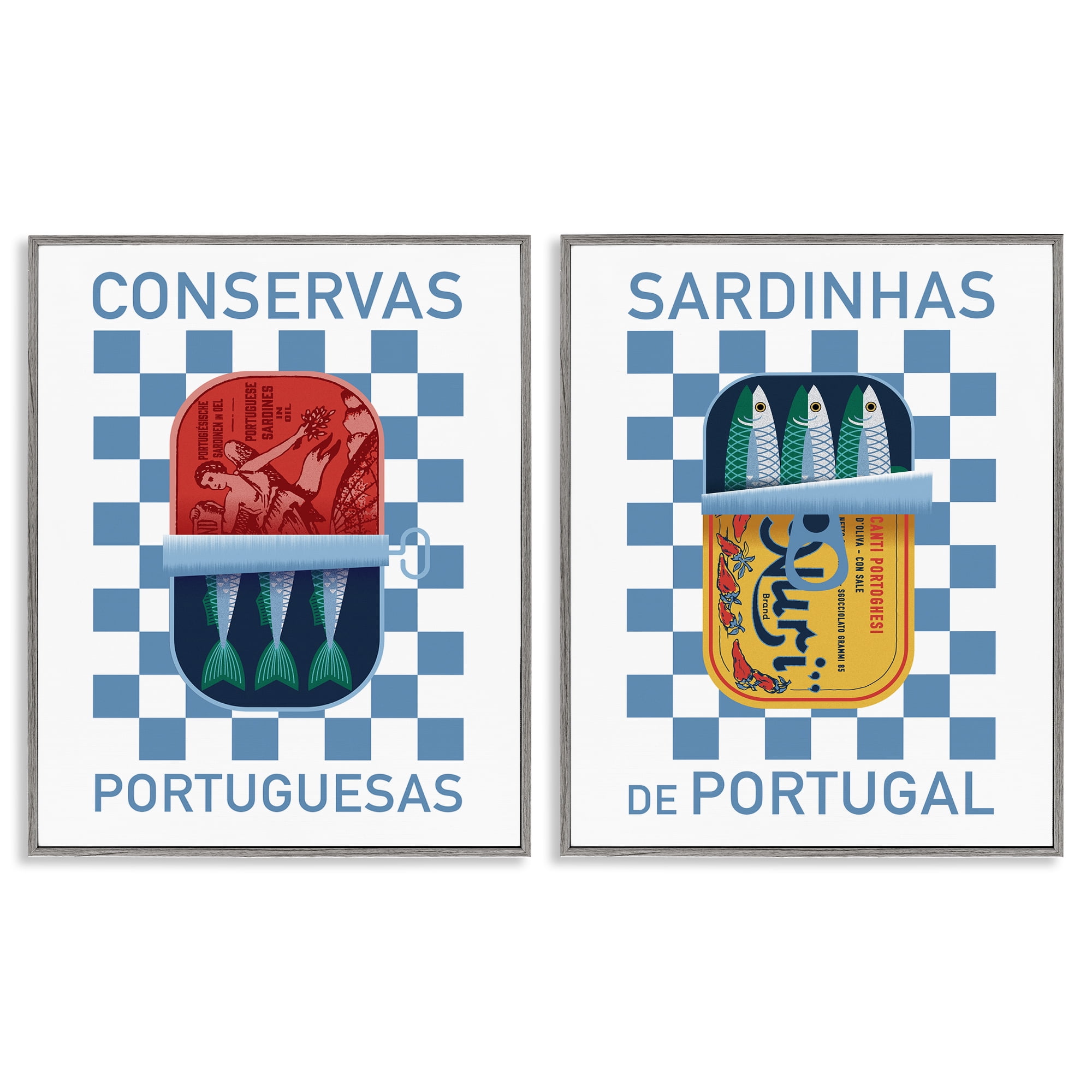 Stupell Industries Portuguese Canned Sardines Food & Beverage Painting Gray Framed Art Print Wall Art, 24 x 30, Set of 2