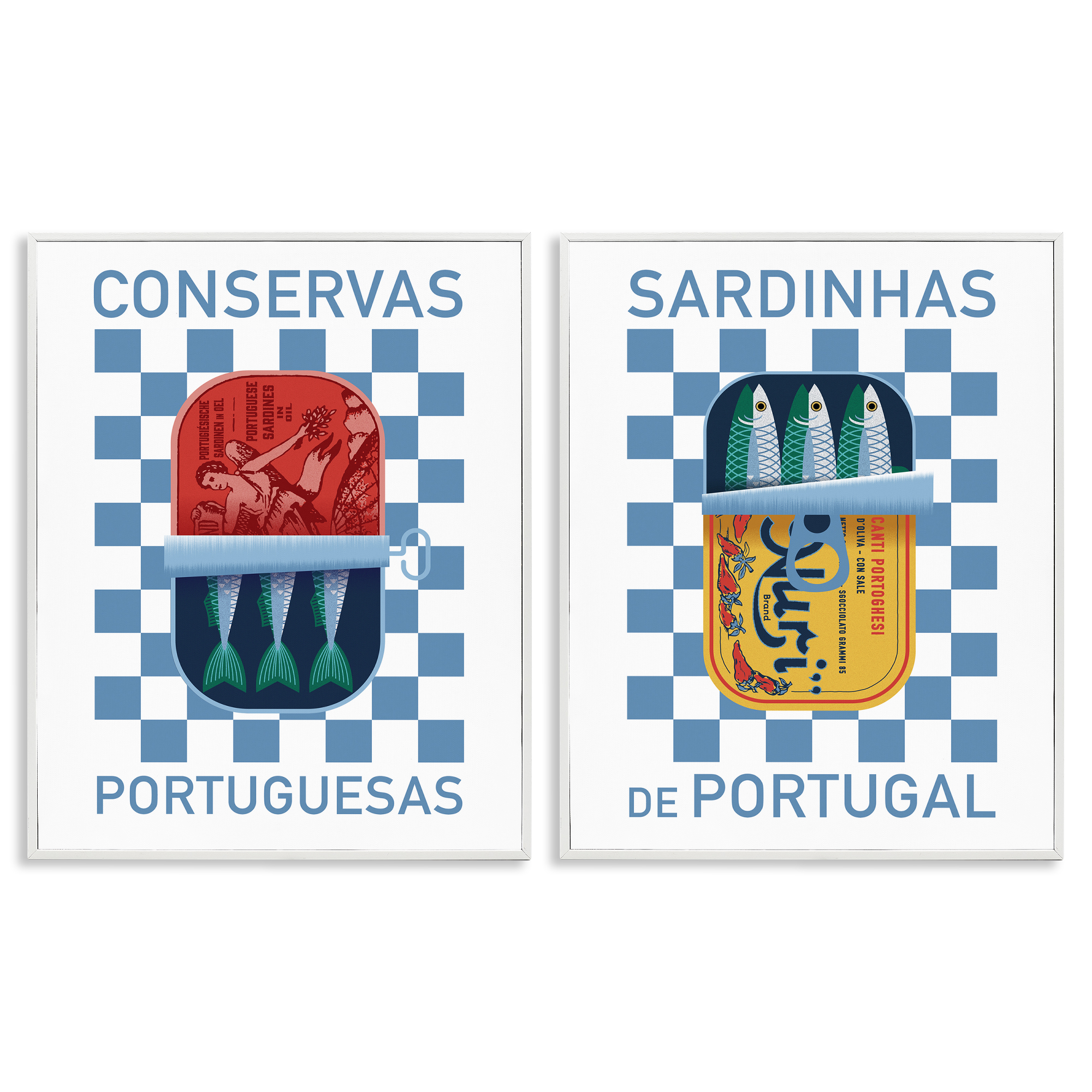 Stupell Industries Portuguese Canned Sardines Food & Beverage Painting White Framed Art Print Wall Art, 24 x 30, Set of 2