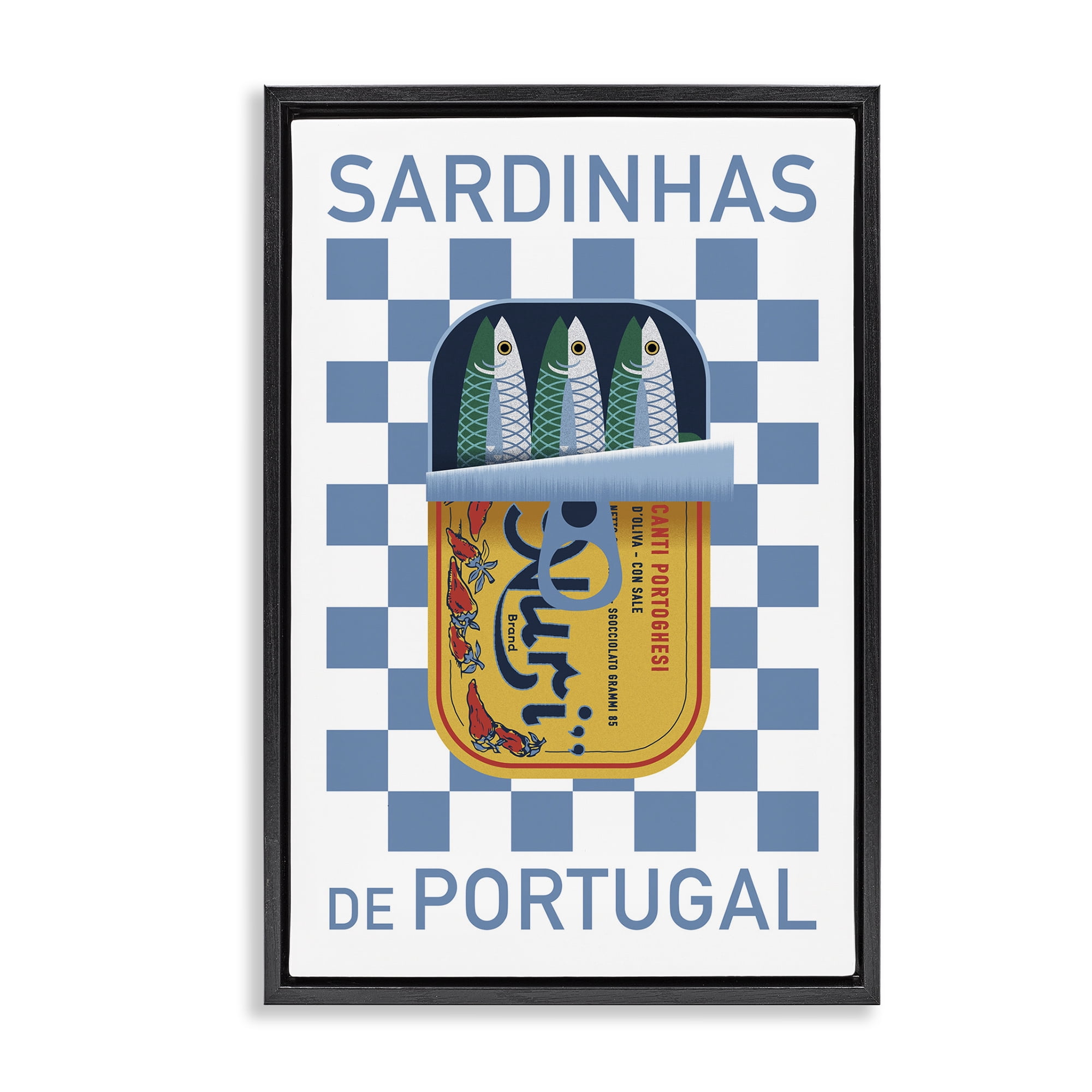Stupell Industries Portuguese Sardines Can Food & Beverage Painting Black Floater Framed Art Print Wall Art, 17 x 25